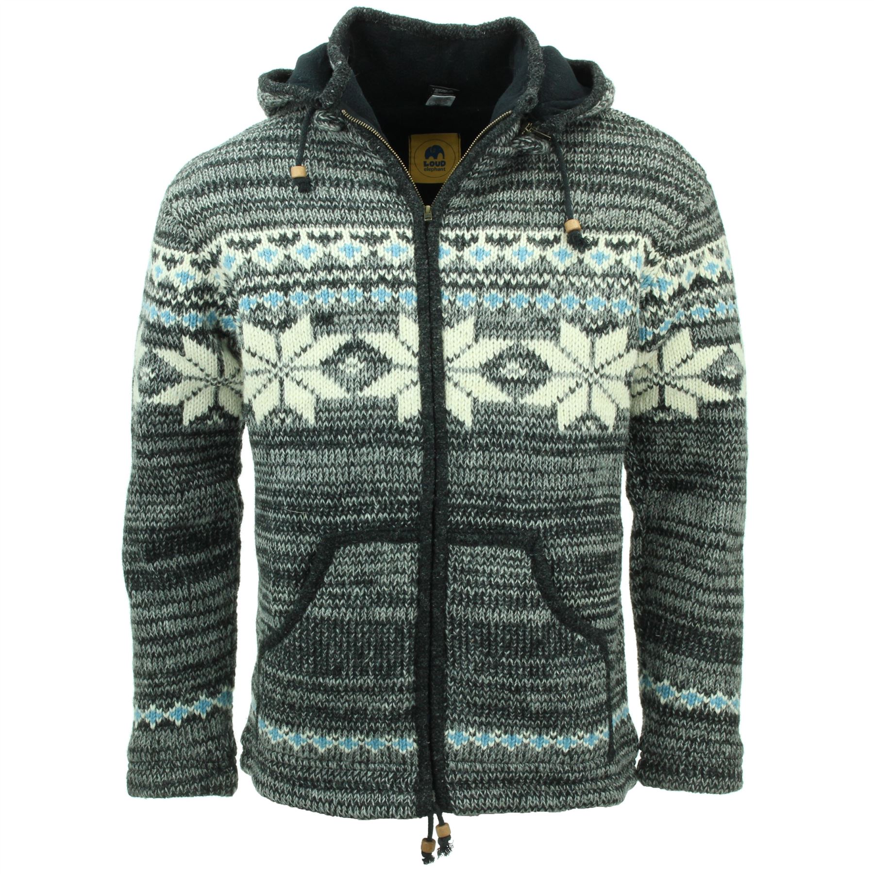 Veste Laine Tricotée Veste à Capuche En Laine Tricotée Main LOUDelephant – Style Patchwork, Doublure Polaire Cardigan Chaud Unisexe Doublure Polaire