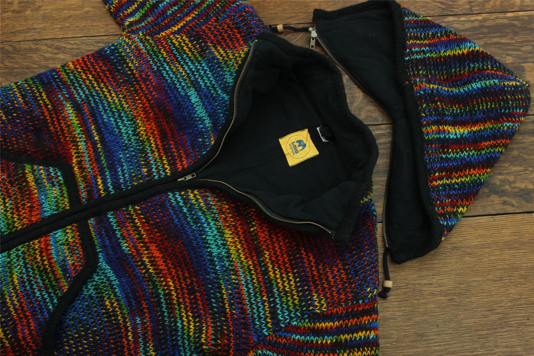 Handgestrickte Wolle Kapuzenjacke Cardigan Hoodie Nepal warm gefüttert Hippie Reißverschluss - Bild 41 von 102