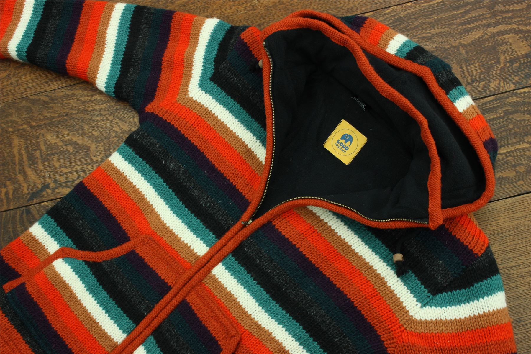 Handgestrickte Wolle Kapuzenjacke Cardigan Hoodie Nepal warm gefüttert Hippie Reißverschluss - Bild 45 von 102