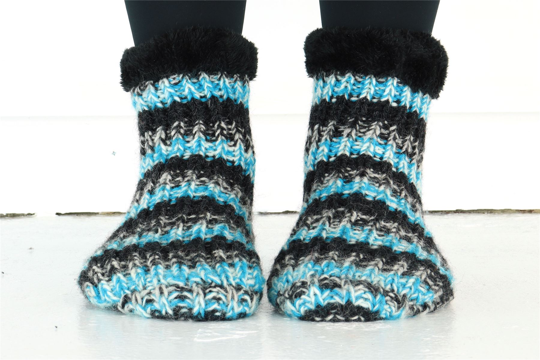 Handgestrickte Wolle Hausschuhe Socken Sherpa Futter Handarbeit warm UK 3-8 EU 36-42 - Bild 11 von 65