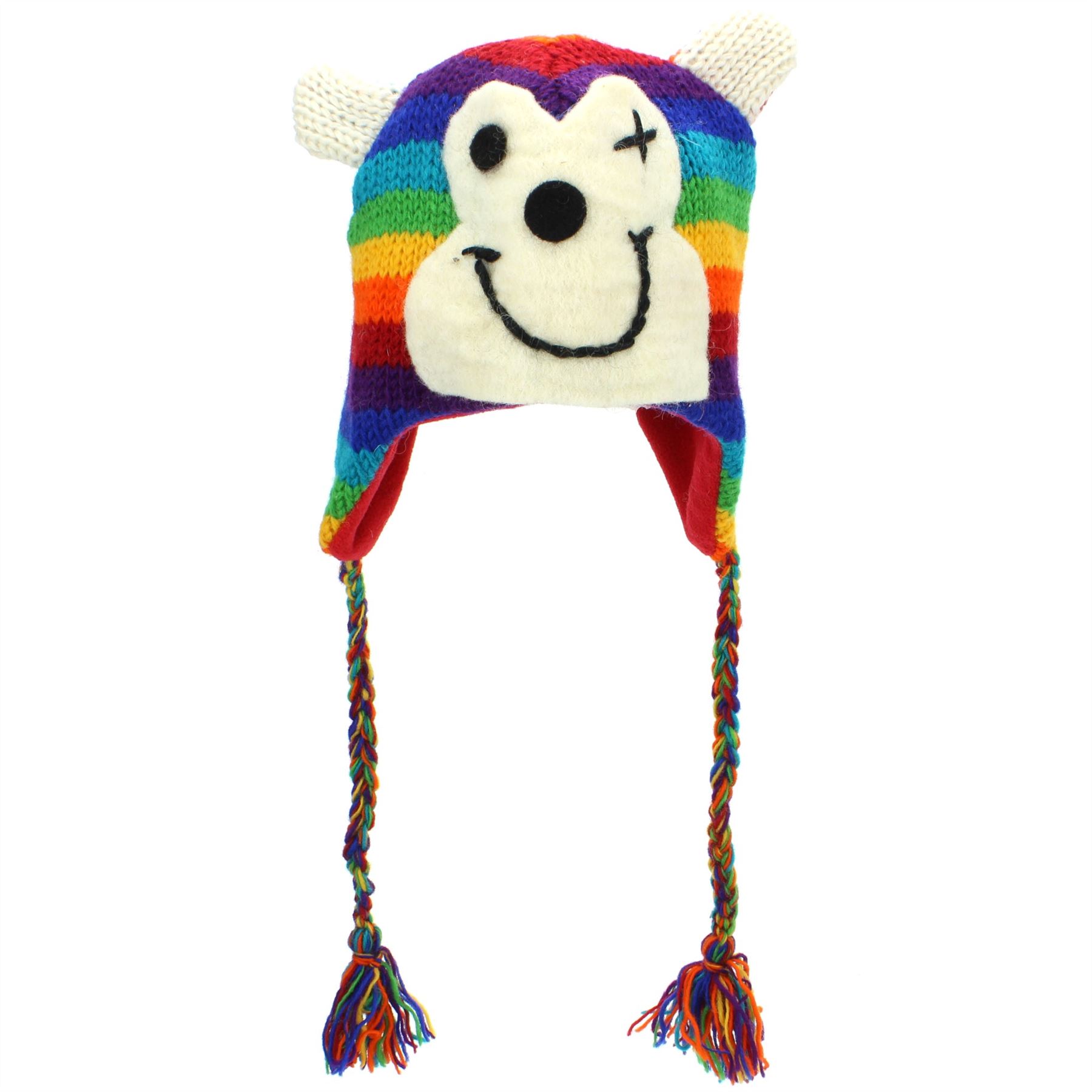 Wool Animal Hat Fleece Lined Unisex Knitted Warm Winter Monkey Tiger Fox - Picture 11 of 24