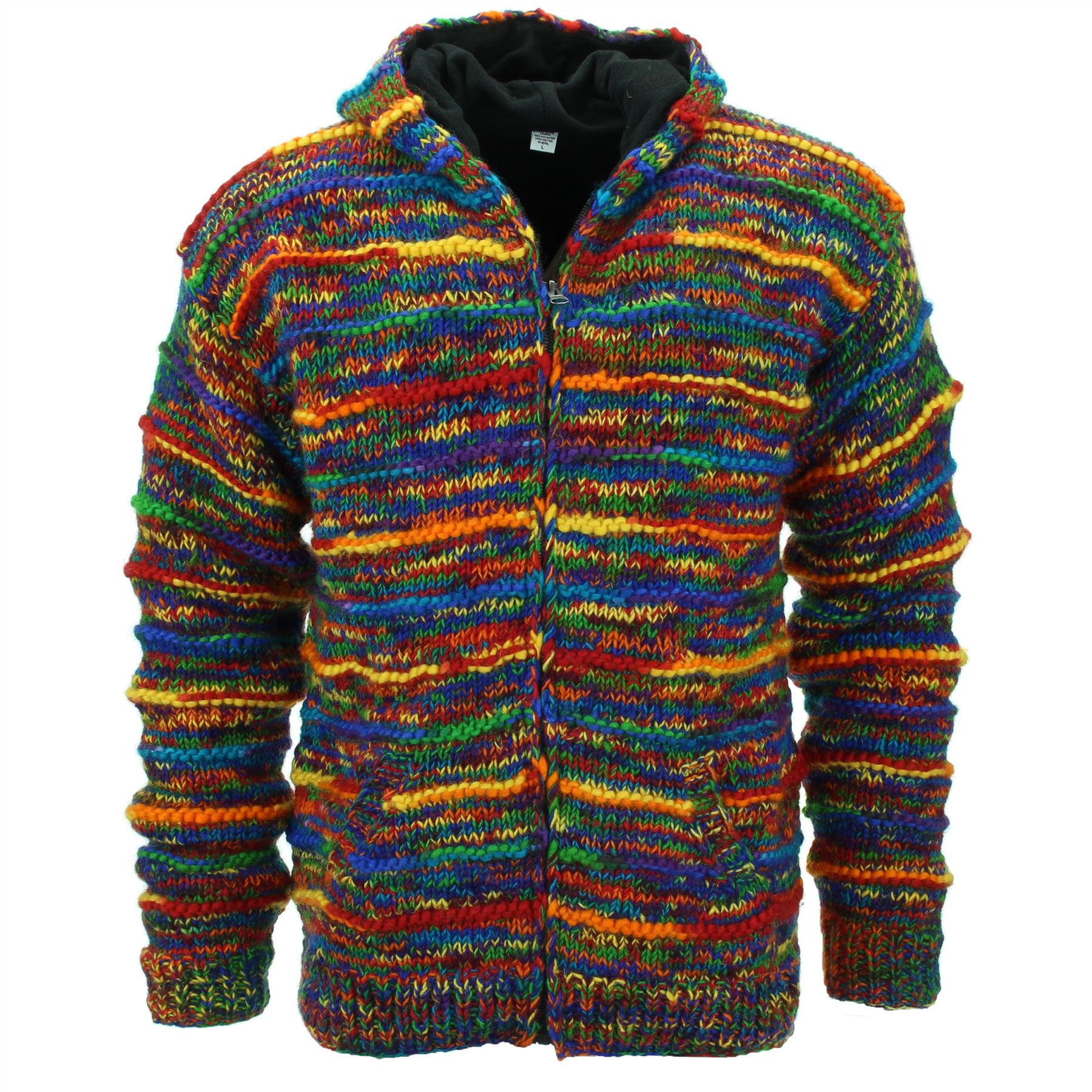 Hand Knitted Wool Hooded Jacket Cardigan Hoody Hoodie Nepal Warm Lined Ethnic - Picture 56 of 71