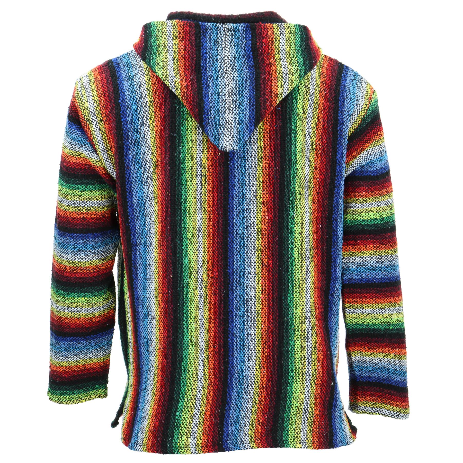 Recycled Mexican Baja Jerga Hoody Sweatshirt Jacket Hooded Warm Hippy Plus Size - Picture 110 of 189