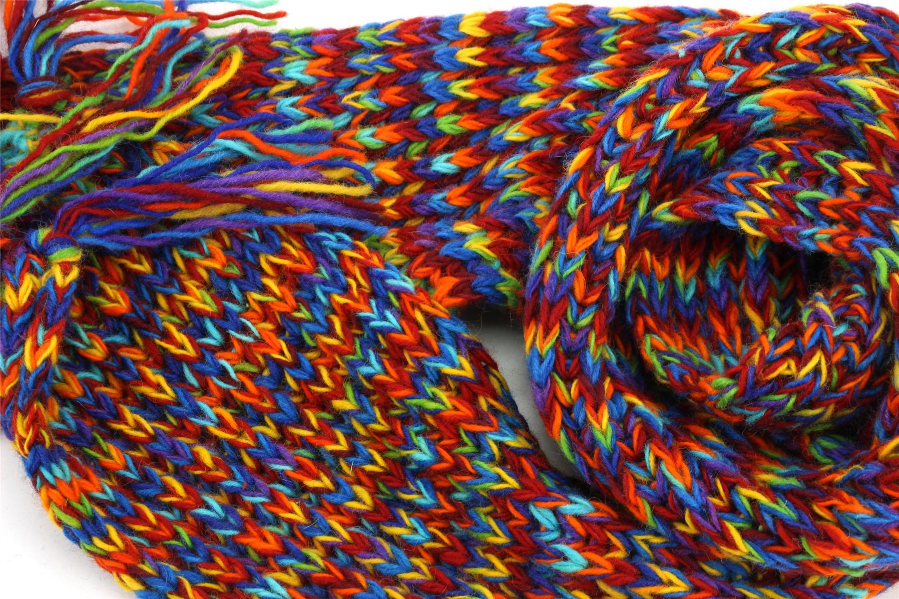 Hand Knitted Wool Scarf Woolly Warm Winter Cosy Stripe Space Dye Rainbow Pattern - Picture 44 of 97