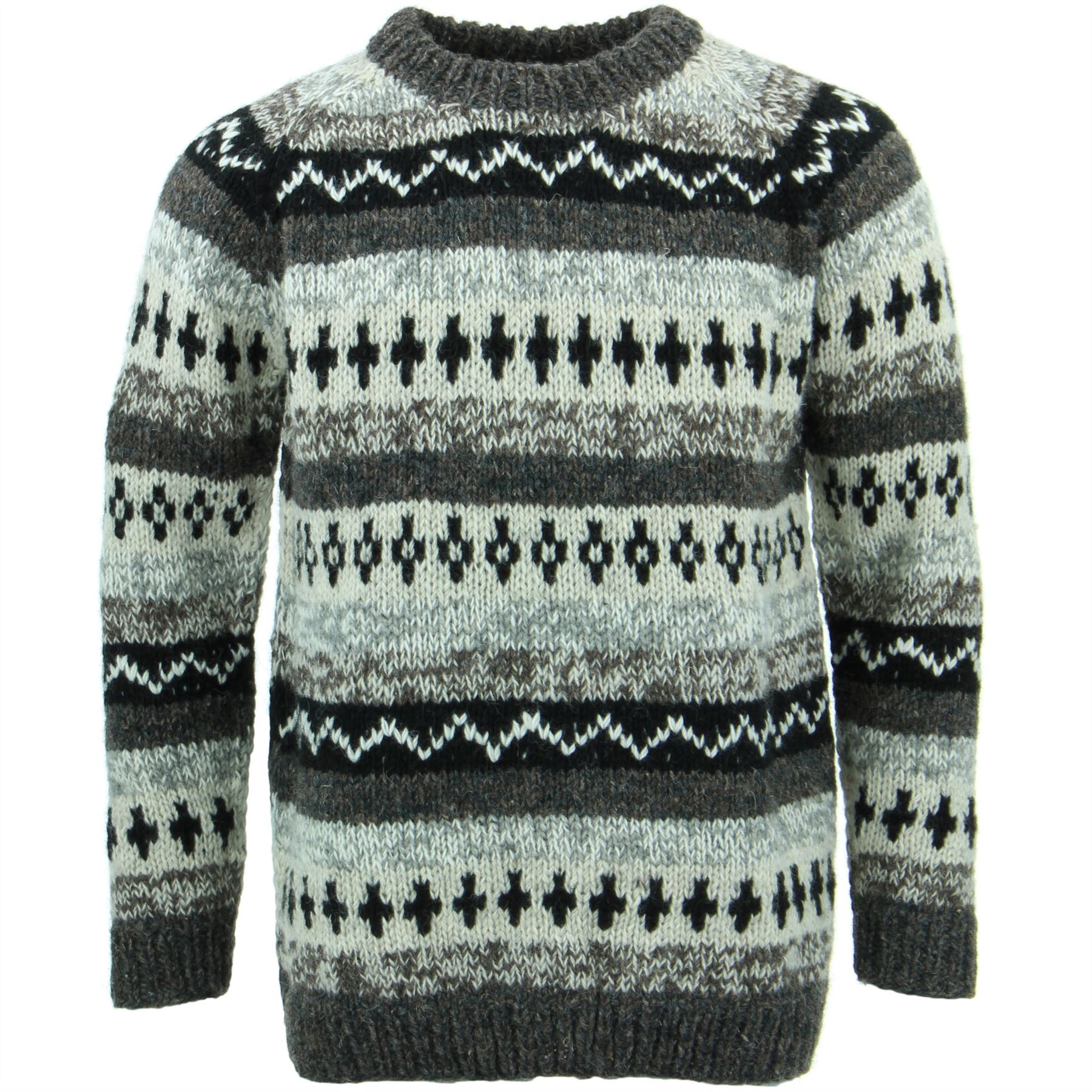 Wool Knit Jumper Sweater Pullover Fairisle Nordic Abstract Warm Nepal Loose - Picture 21 of 81