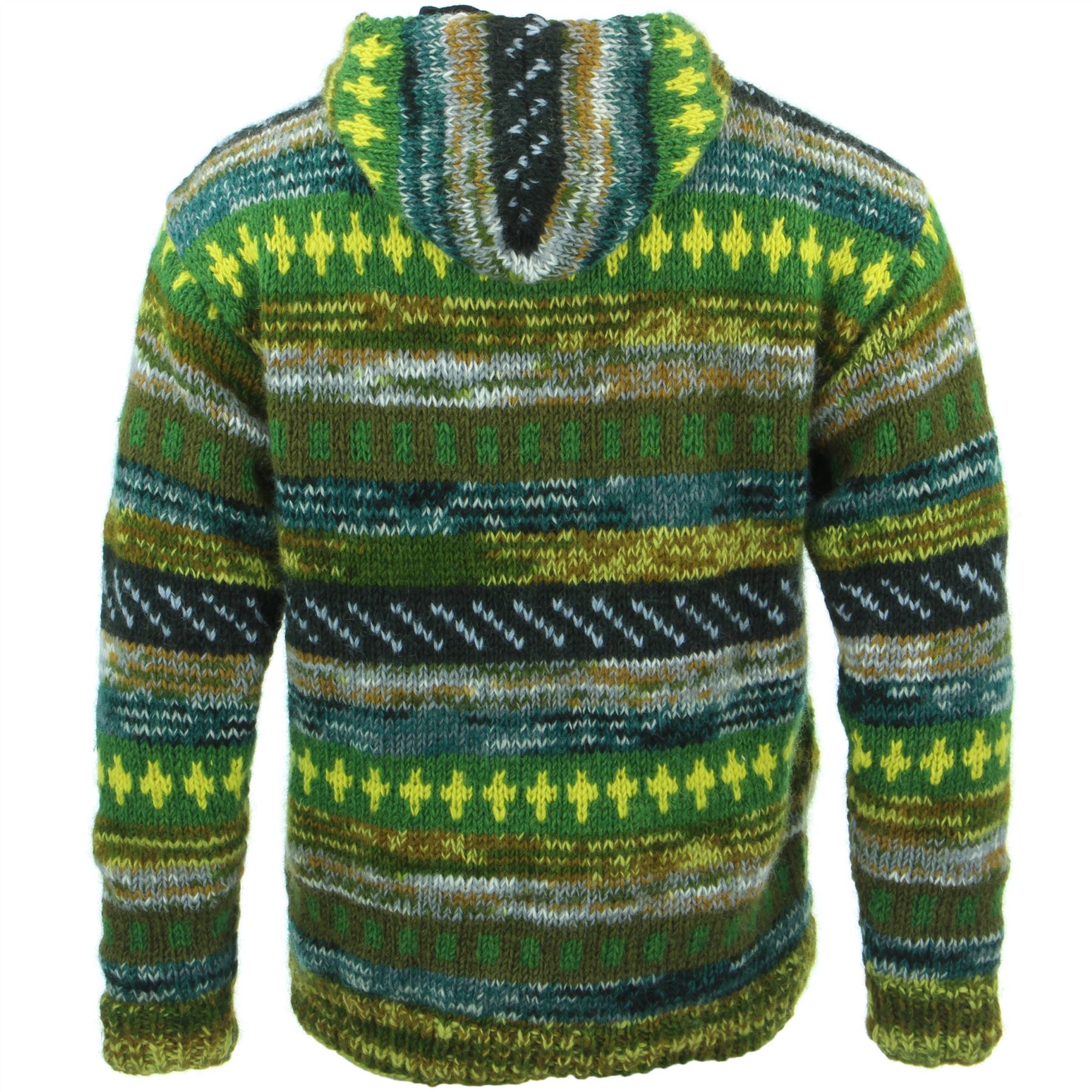 Hand Knitted Wool Hooded Jacket Cardigan Hoody Hoodie Nepal Warm Lined Ethnic - Picture 11 of 71