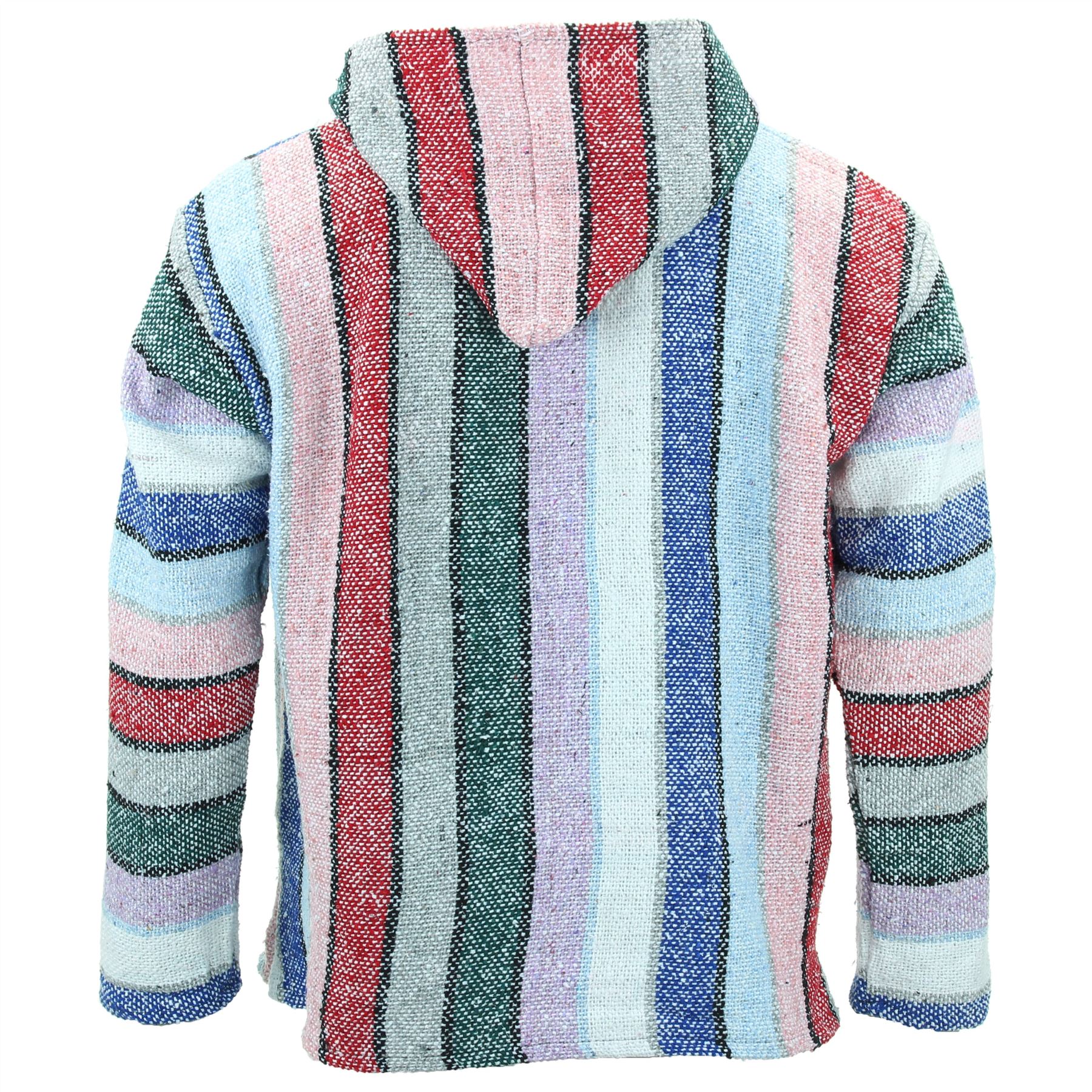Recycled Mexican Baja Jerga Hoody Sweatshirt Jacket Hooded Warm Hippy Plus Size - Picture 128 of 189