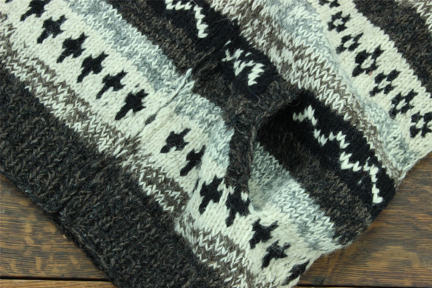 Hand Knitted Wool Hooded Jacket Cardigan Hoody Hoodie Nepal Warm Lined Ethnic - Picture 27 of 71