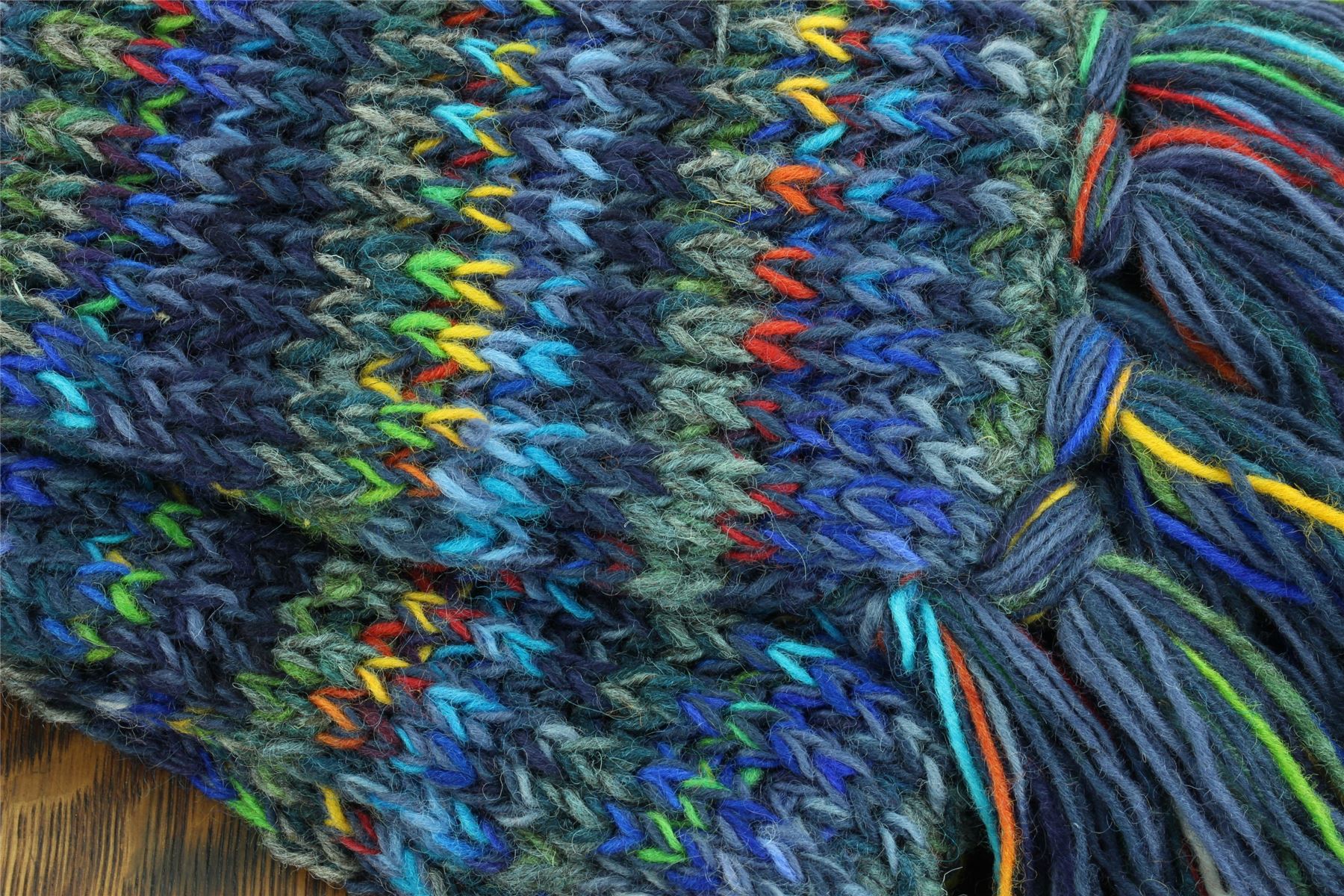 Hand Knitted Wool Scarf Woolly Warm Winter Cosy Stripe Space Dye Rainbow Pattern - Picture 34 of 97