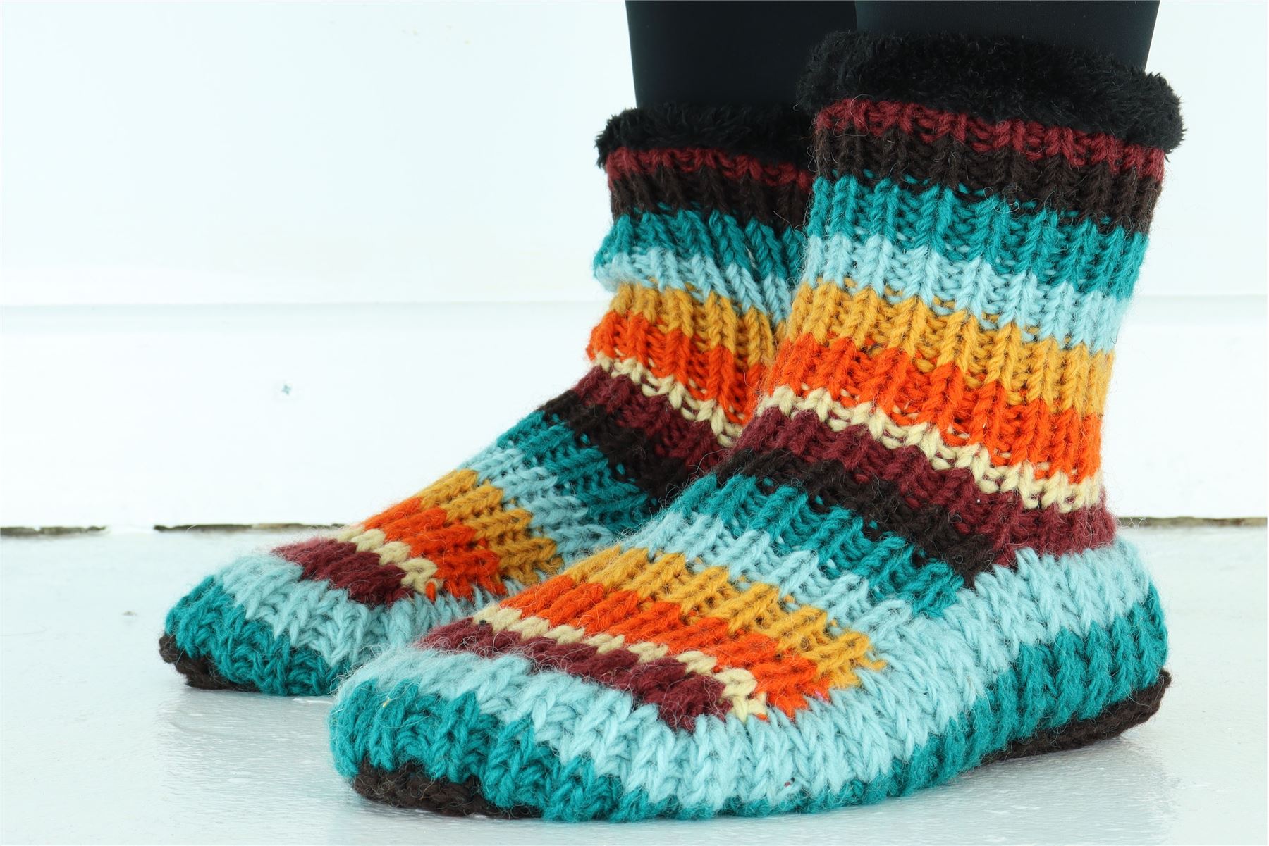 Handgestrickte Wolle Hausschuhe Socken Sherpa Futter Handarbeit warm UK 3-8 EU 36-42 - Bild 61 von 65