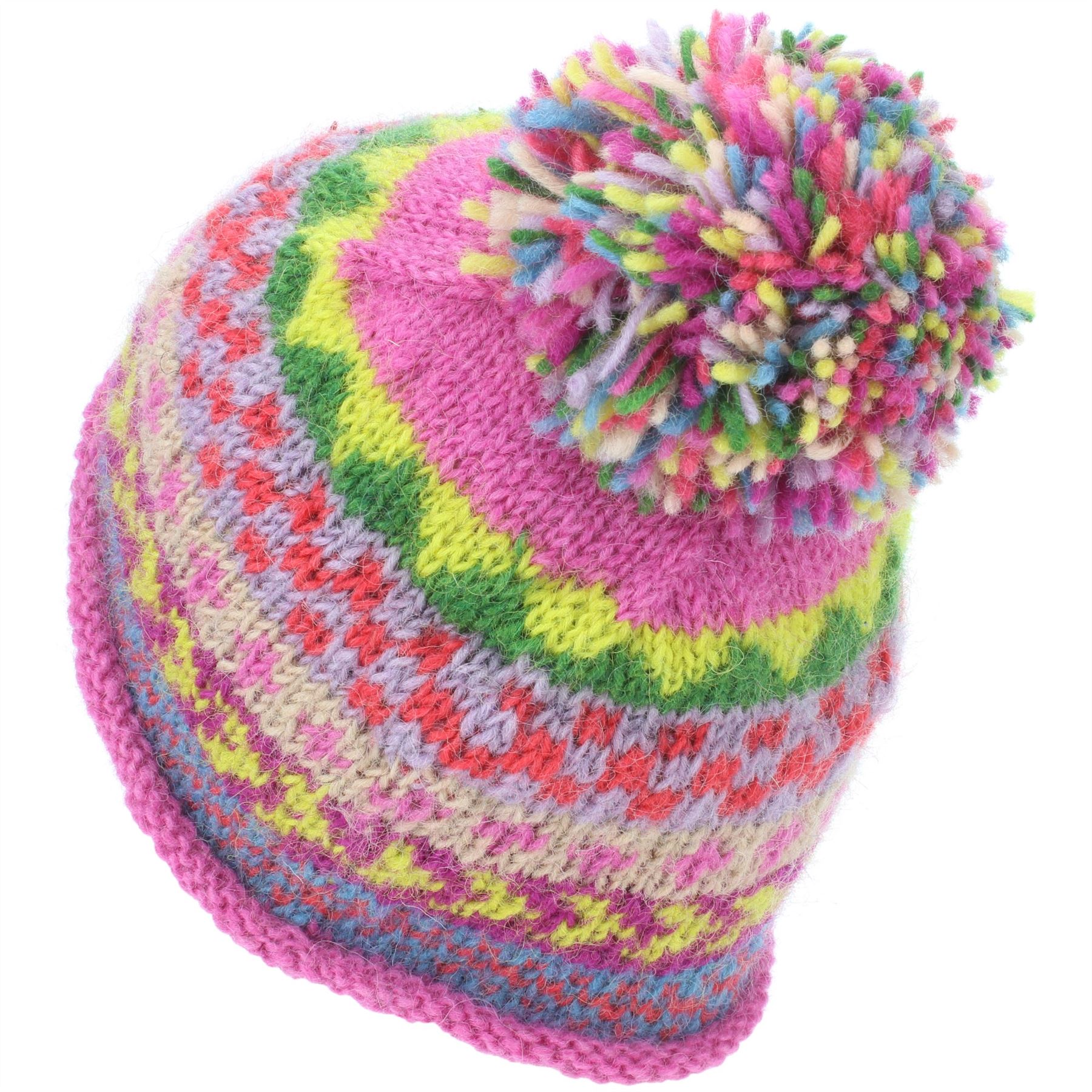 Beanie Hat Wool Cap Bobble Warm Winter Pattern Bright LoudElephant Lined Knit - Picture 12 of 16