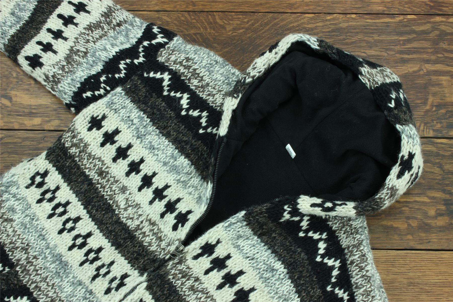 Hand Knitted Wool Hooded Jacket Cardigan Hoody Hoodie Nepal Warm Lined Ethnic - Picture 26 of 71