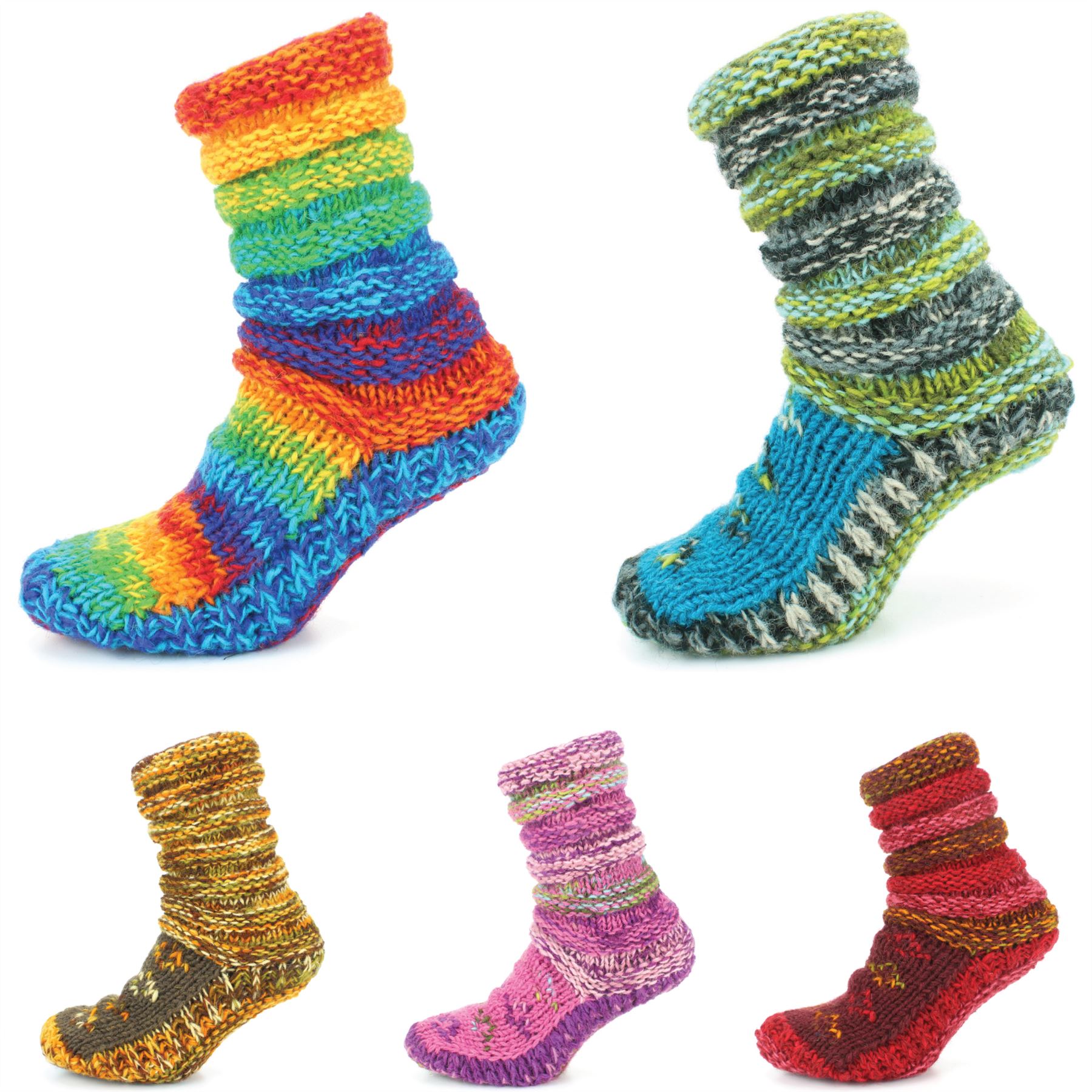 Chaussettes Laine Epais Tricot Doublure Polaire Arc En Ciel Chausson Hiver Chaud Ebay