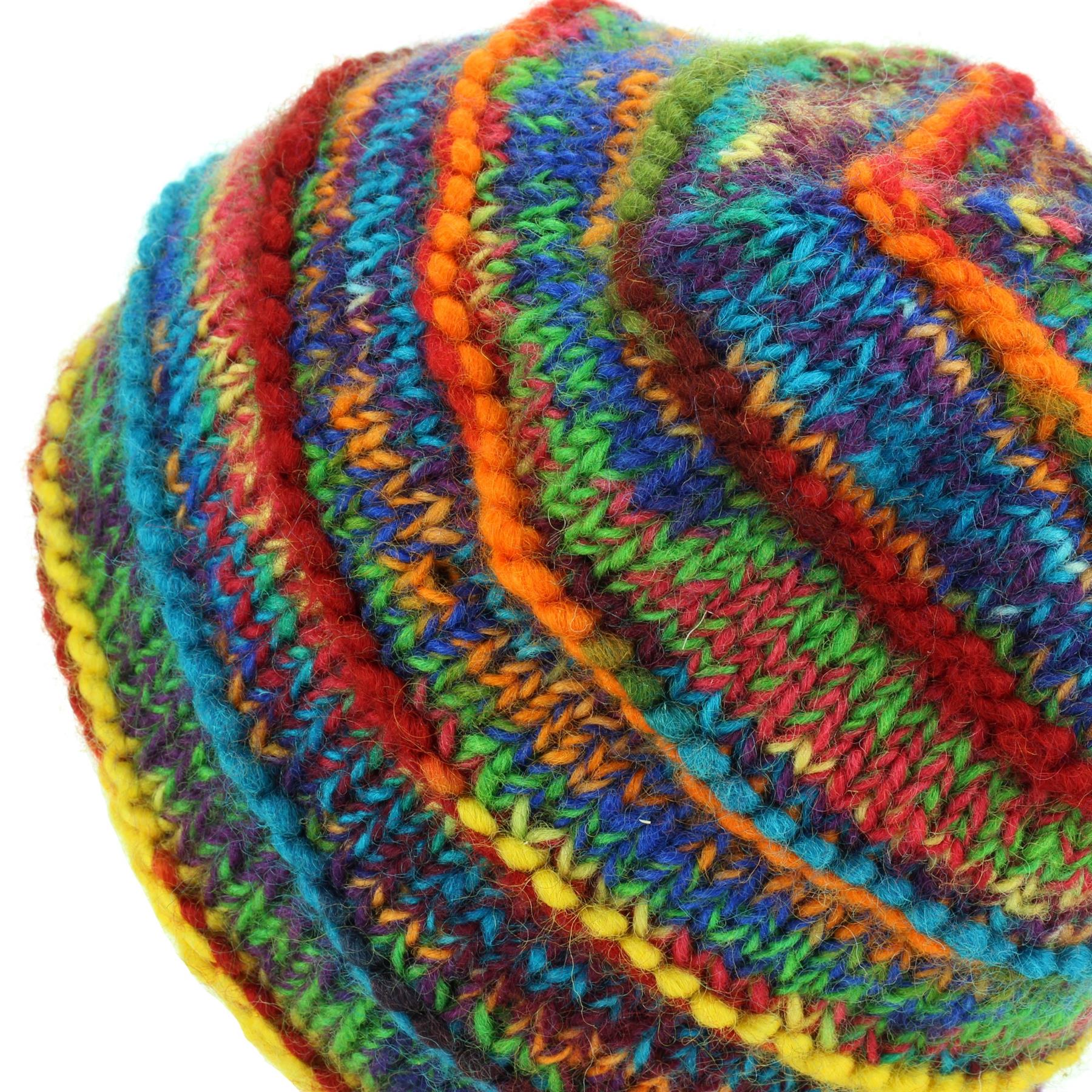 Wool Knit Beanie Hat Handmade Men Ladies Warm Winter Space Dye Ribbed - Picture 49 of 65