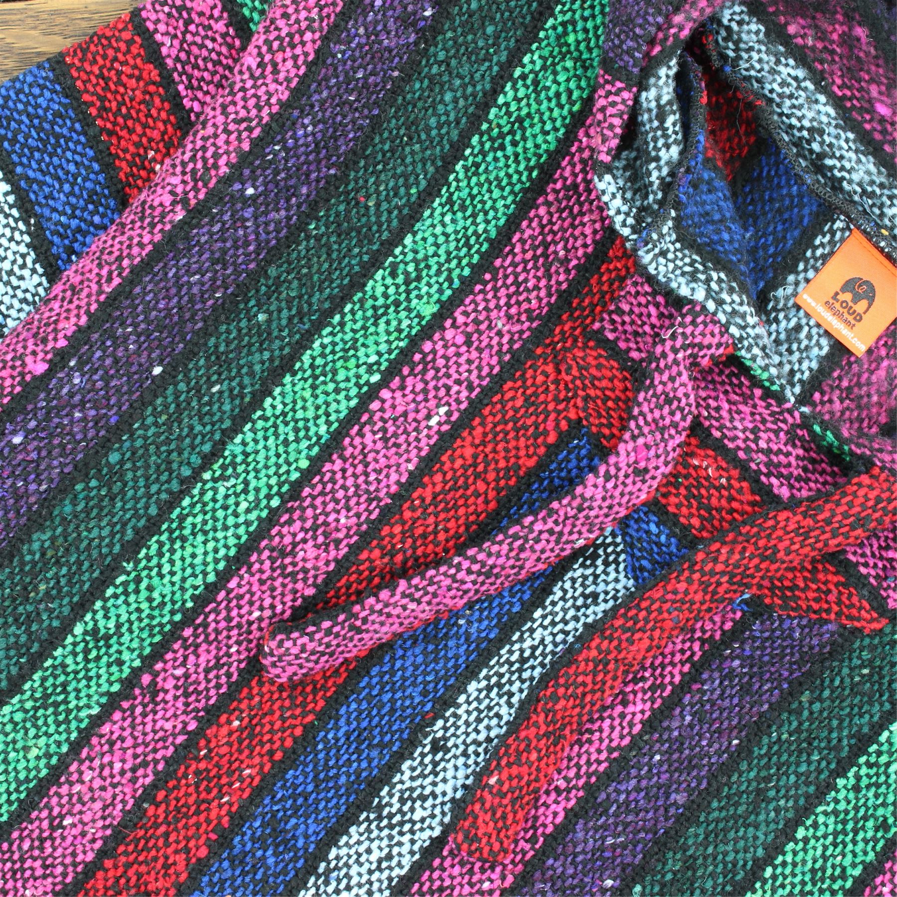 Recycled Mexican Baja Jerga Hoody Sweatshirt Jacket Hooded Warm Hippy Plus Size - Picture 101 of 189