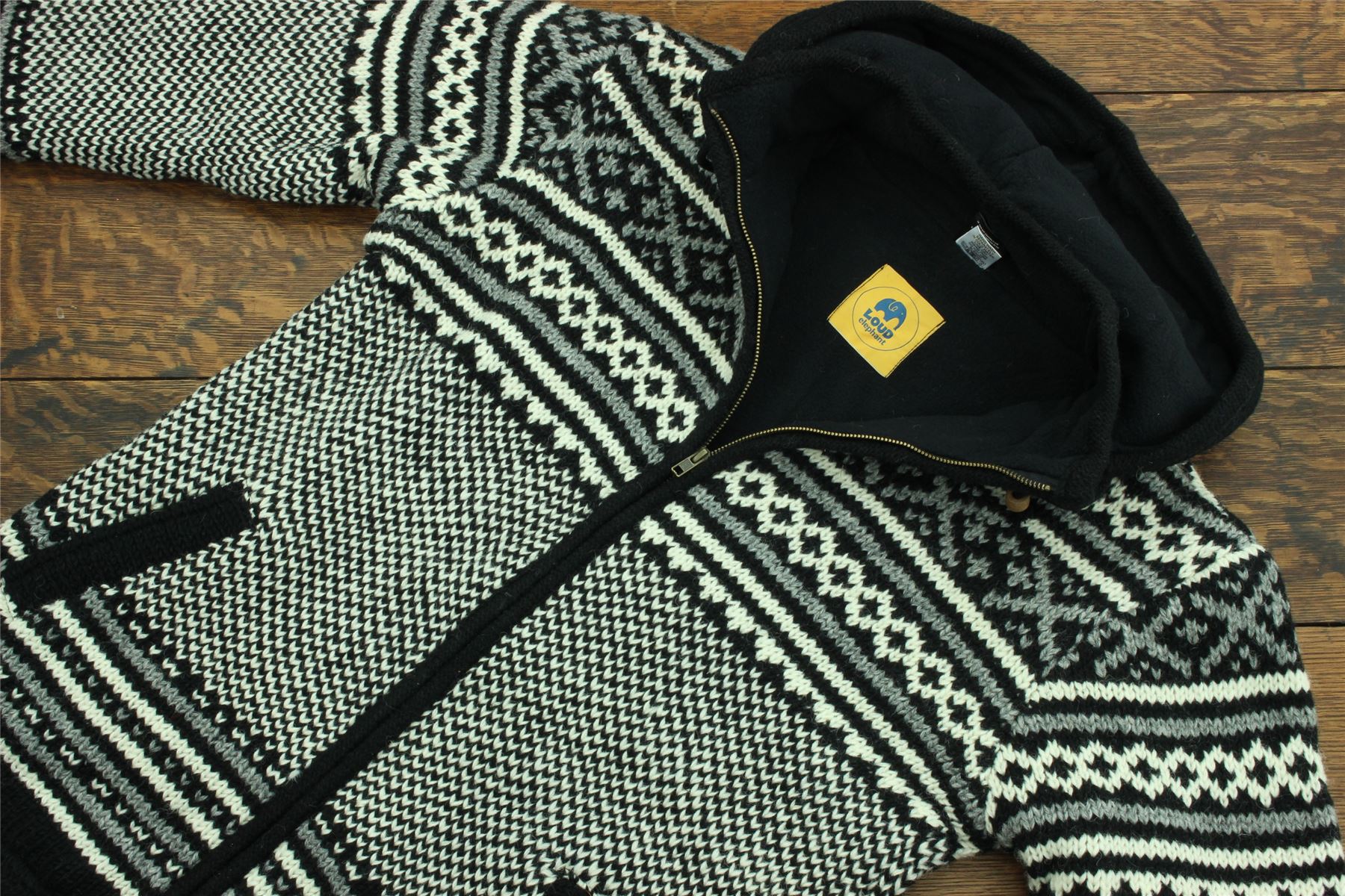 Hand Knitted Wool Hooded Jacket Cardigan Hoodie Nepal Warm Lined Boho Zip - Picture 48 of 100