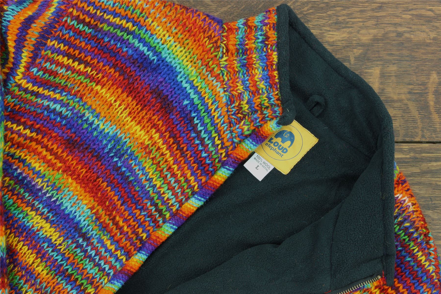 Hand Knitted Wool Jacket Cardigan LoudElephant Nepal Warm Lined Unisex - Picture 20 of 102