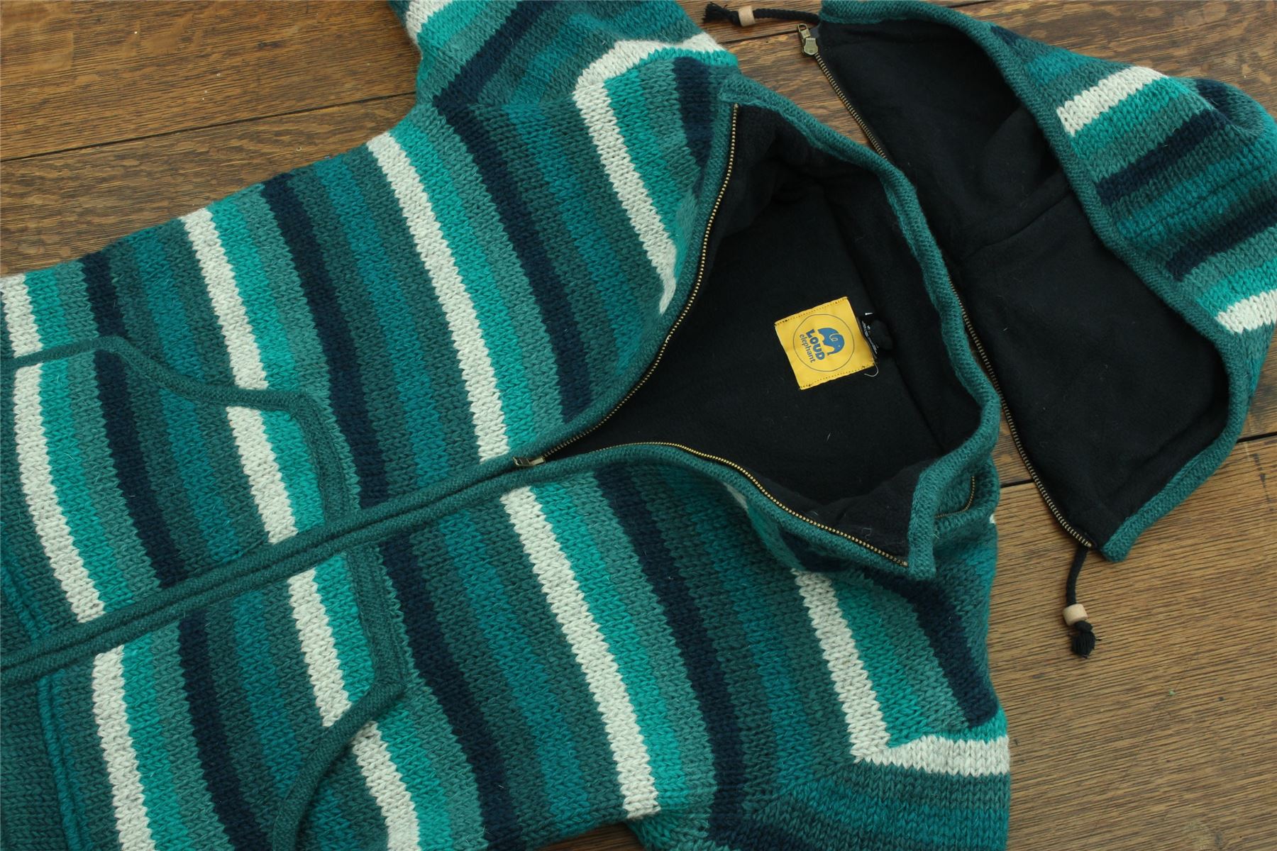 Handgestrickte Wolle Kapuzenjacke Cardigan Hoodie Nepal warm gefüttert Hippie Reißverschluss - Bild 72 von 102
