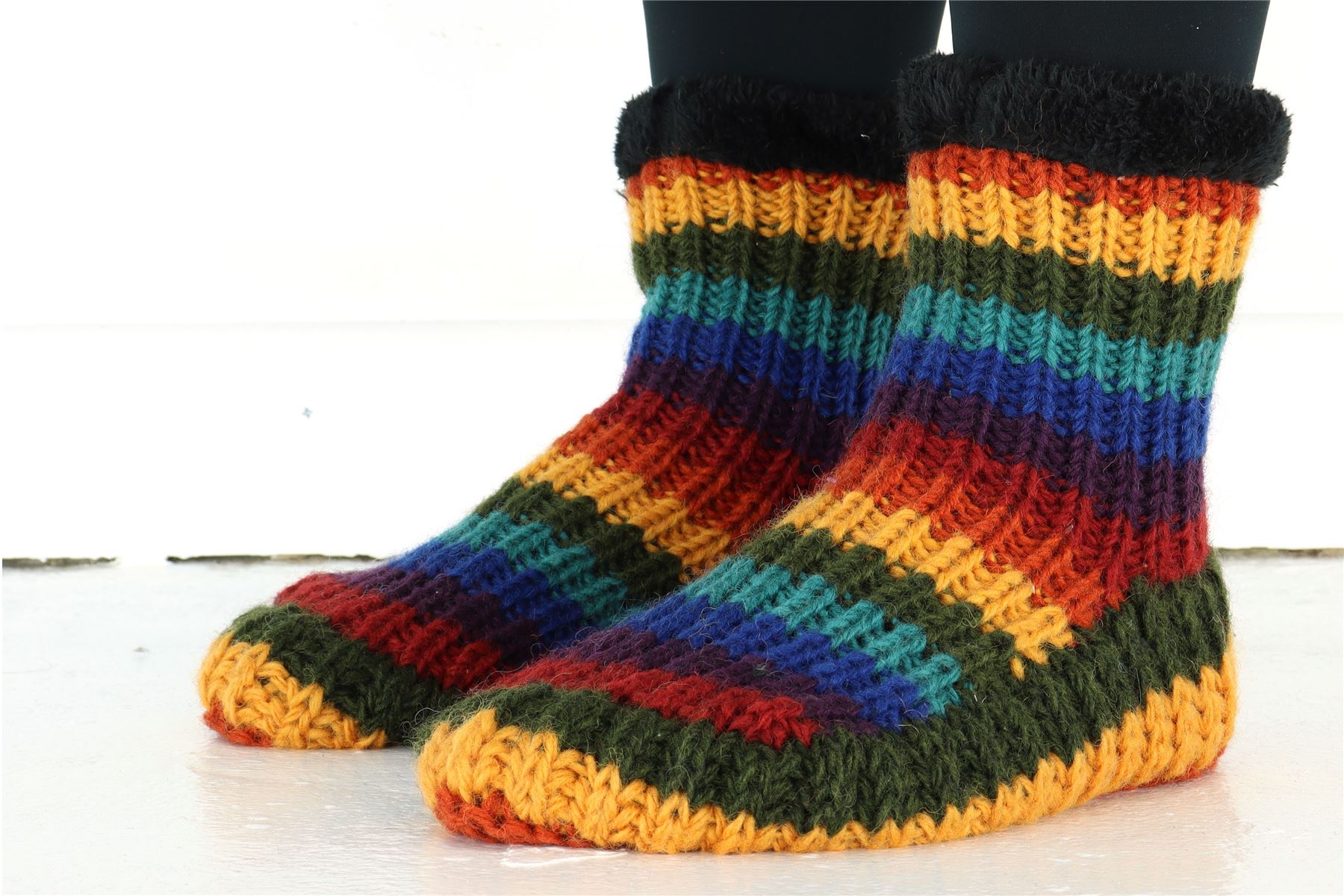 Handgestrickte Wolle Hausschuhe Socken Sherpa Futter Handarbeit warm UK 3-8 EU 36-42 - Bild 38 von 65