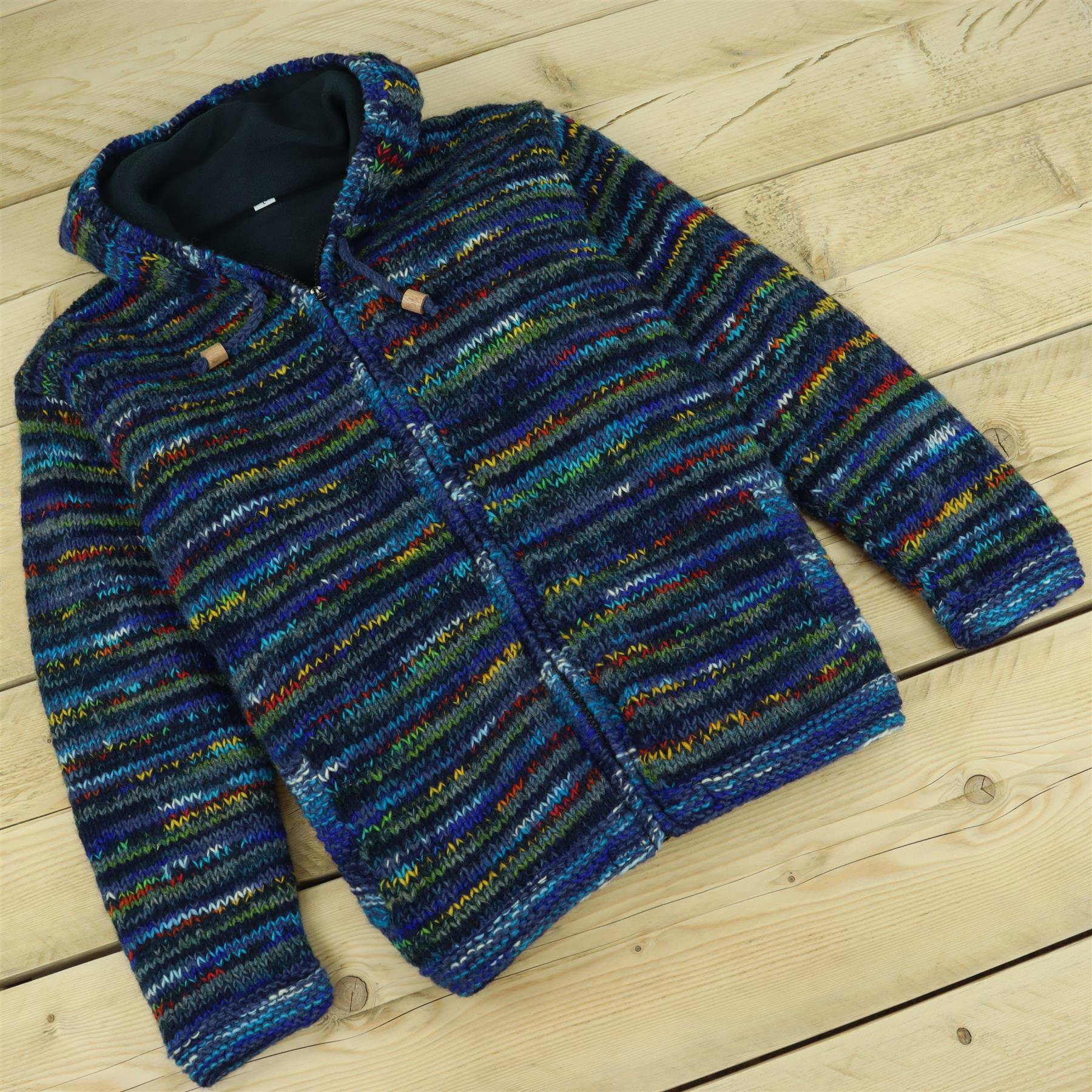 Handgestrickt Wolle Jacke mit Kapuze Strickjacke Kapuzenpullover Nepal - Bild 80 von 83