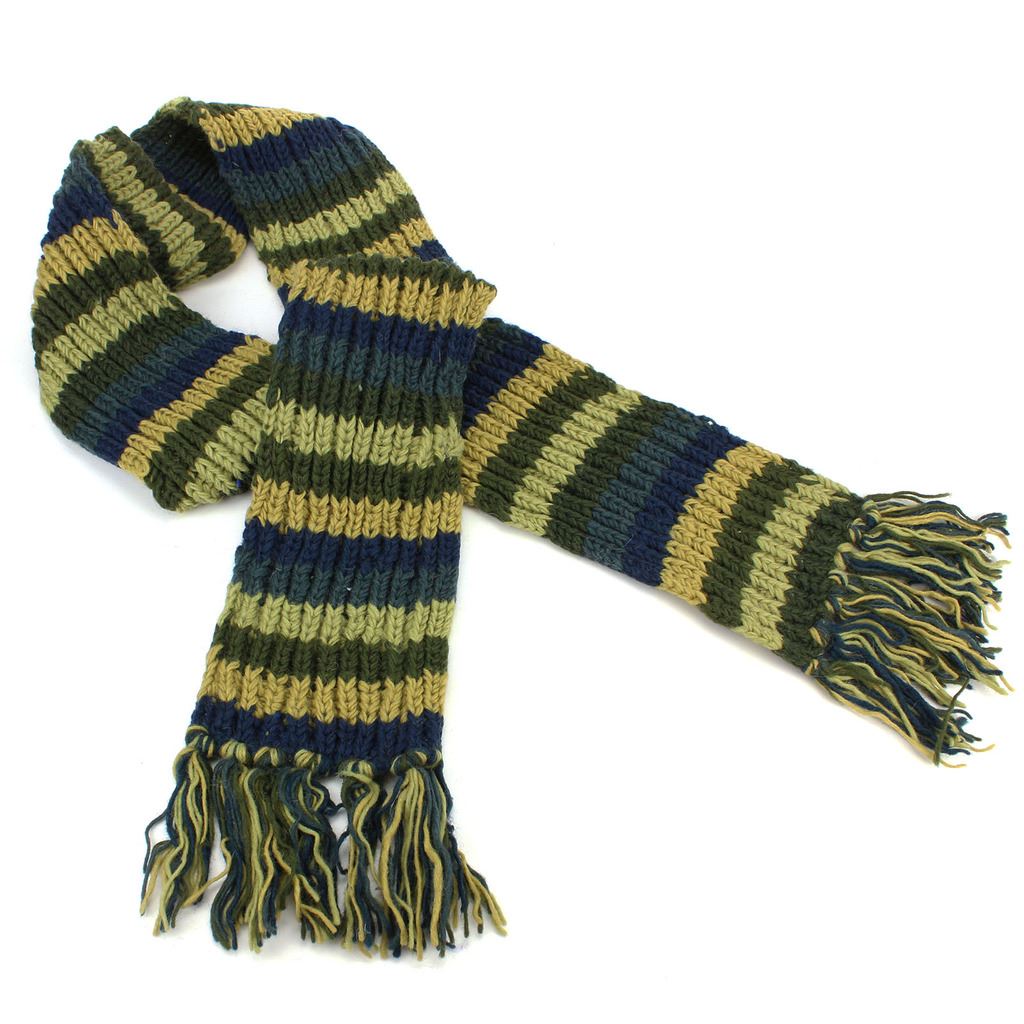Hand Knitted Wool Scarf Woolly Warm Winter Cosy Stripe Space Dye Rainbow Pattern - Picture 93 of 97