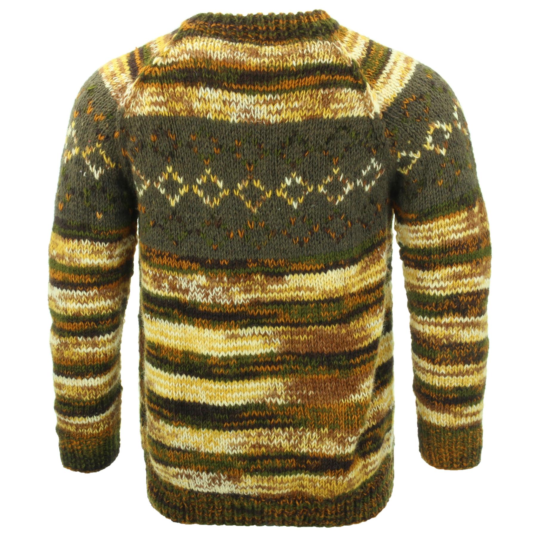 Wool Knit Jumper Sweater Pullover Fairisle Nordic Abstract Warm Nepal Loose - Picture 41 of 81
