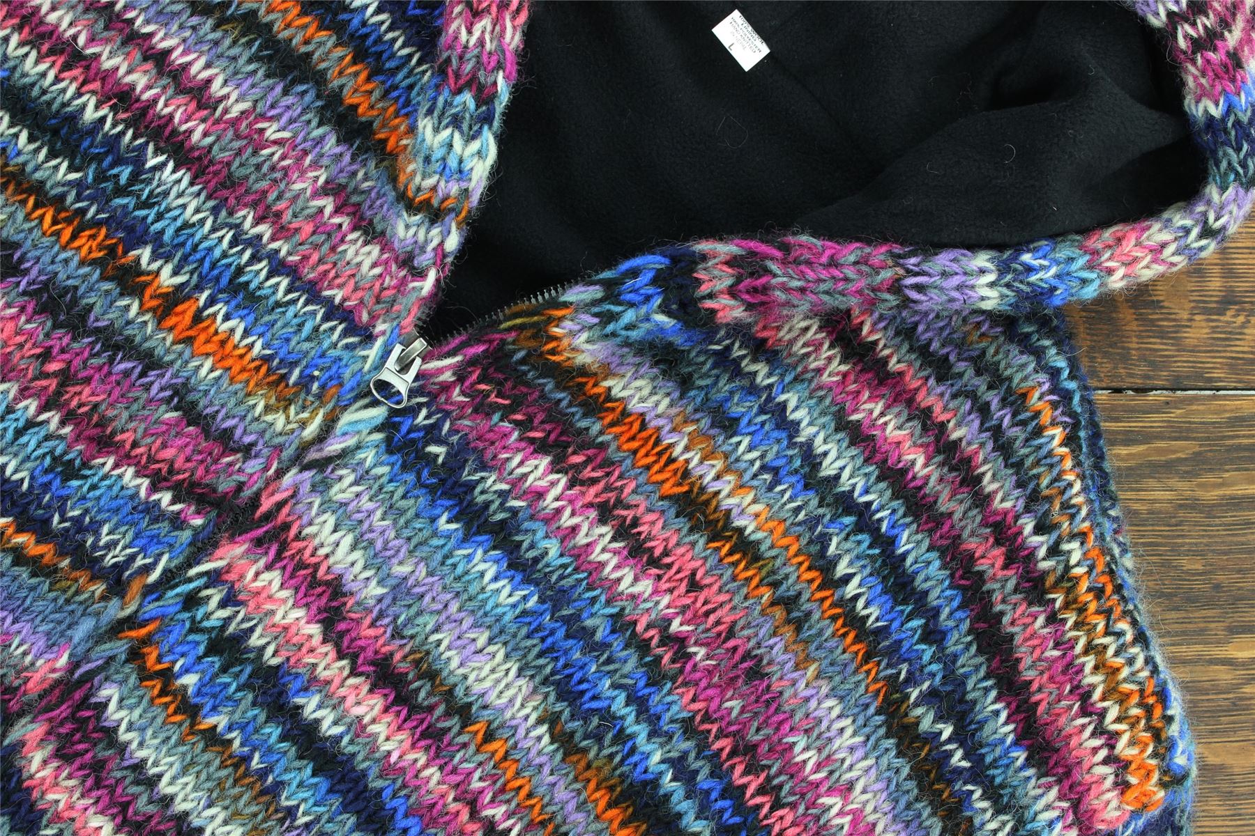 Hand Knitted Wool Hooded Jacket Cardigan Hoody Hoodie Nepal Warm Lined Ethnic - Picture 51 of 71