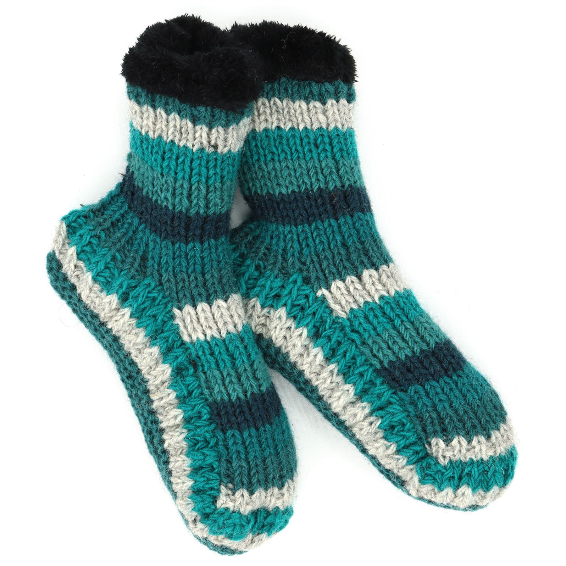 Handgestrickte Wolle Hausschuhe Socken Sherpa Futter Handarbeit warm UK 3-8 EU 36-42 - Bild 63 von 65