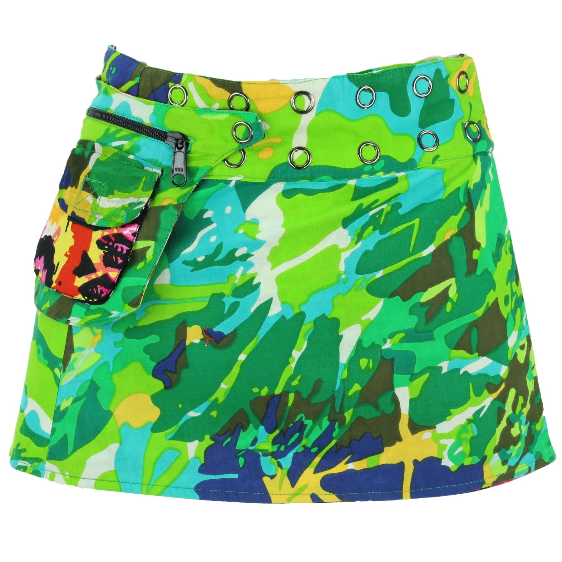 Hippie Bohemian Short Popper Childrens Skirt Boho Pocket Wrap Reversible Stud - Picture 52 of 56