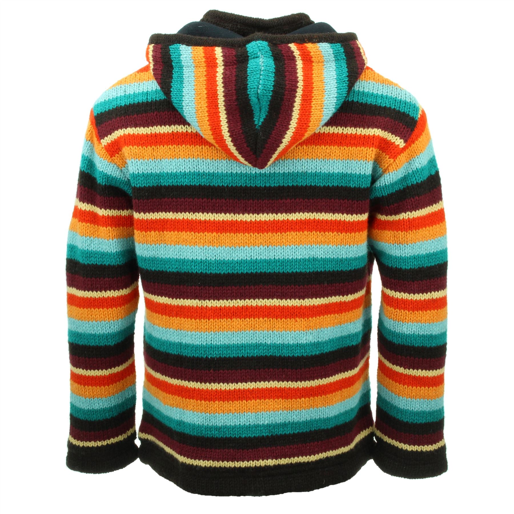Hand Knitted Wool Hooded Jacket Cardigan Hoodie Nepal Warm Lined Boho Zip - Picture 37 of 100