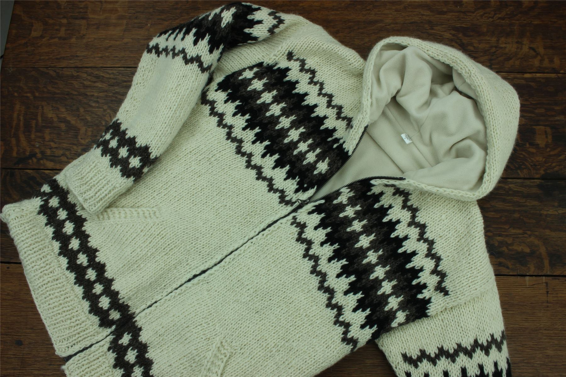 Hand Knitted Wool Hooded Jacket Cardigan Hoody Hoodie Nepal Warm Lined Ethnic - Picture 46 of 71