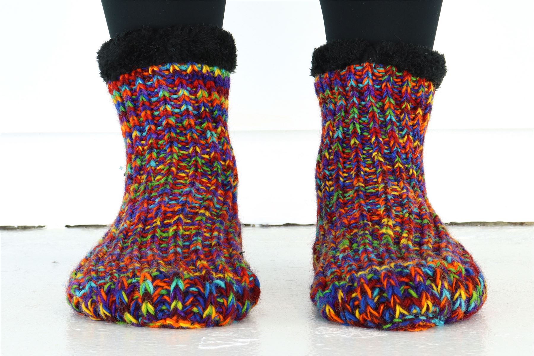 Handgestrickte Wolle Hausschuhe Socken Sherpa Futter Handarbeit warm UK 3-8 EU 36-42 - Bild 19 von 65