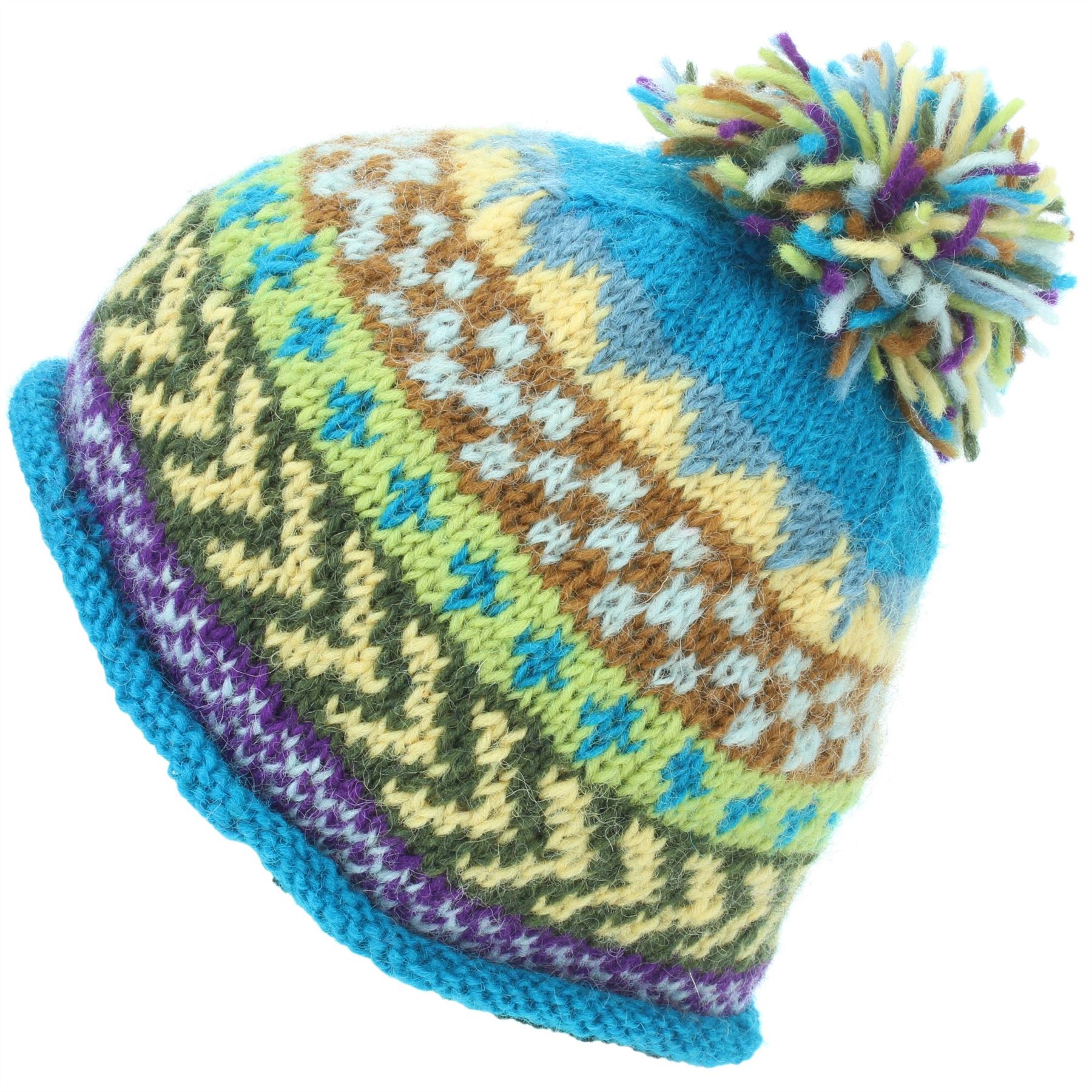 Beanie Hat Wool Cap Bobble Warm Winter Pattern Bright LoudElephant Lined Knit - Picture 5 of 16