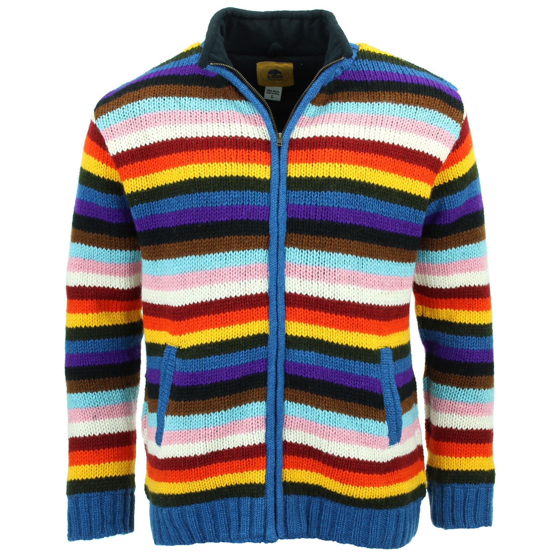 Hand Knitted Wool Jacket Cardigan LoudElephant Nepal Warm Lined Unisex - Picture 92 of 102