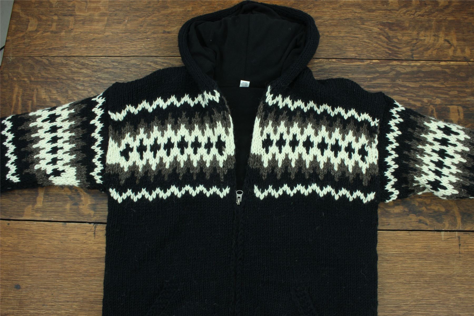 Hand Knitted Wool Hooded Jacket Cardigan Hoody Hoodie Nepal Warm Lined Ethnic - Picture 42 of 71
