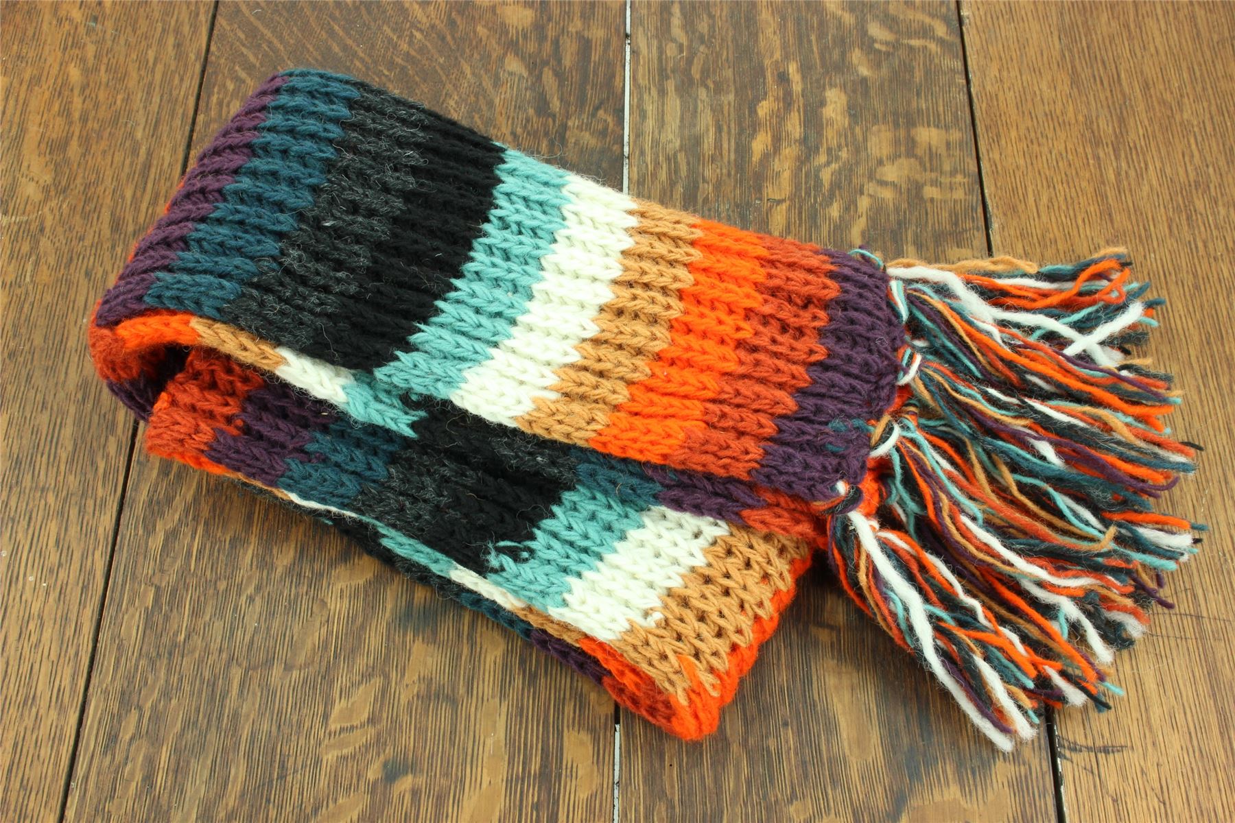 Hand Knitted Wool Scarf Woolly Warm Winter Cosy Stripe Space Dye Rainbow Pattern - Picture 61 of 97