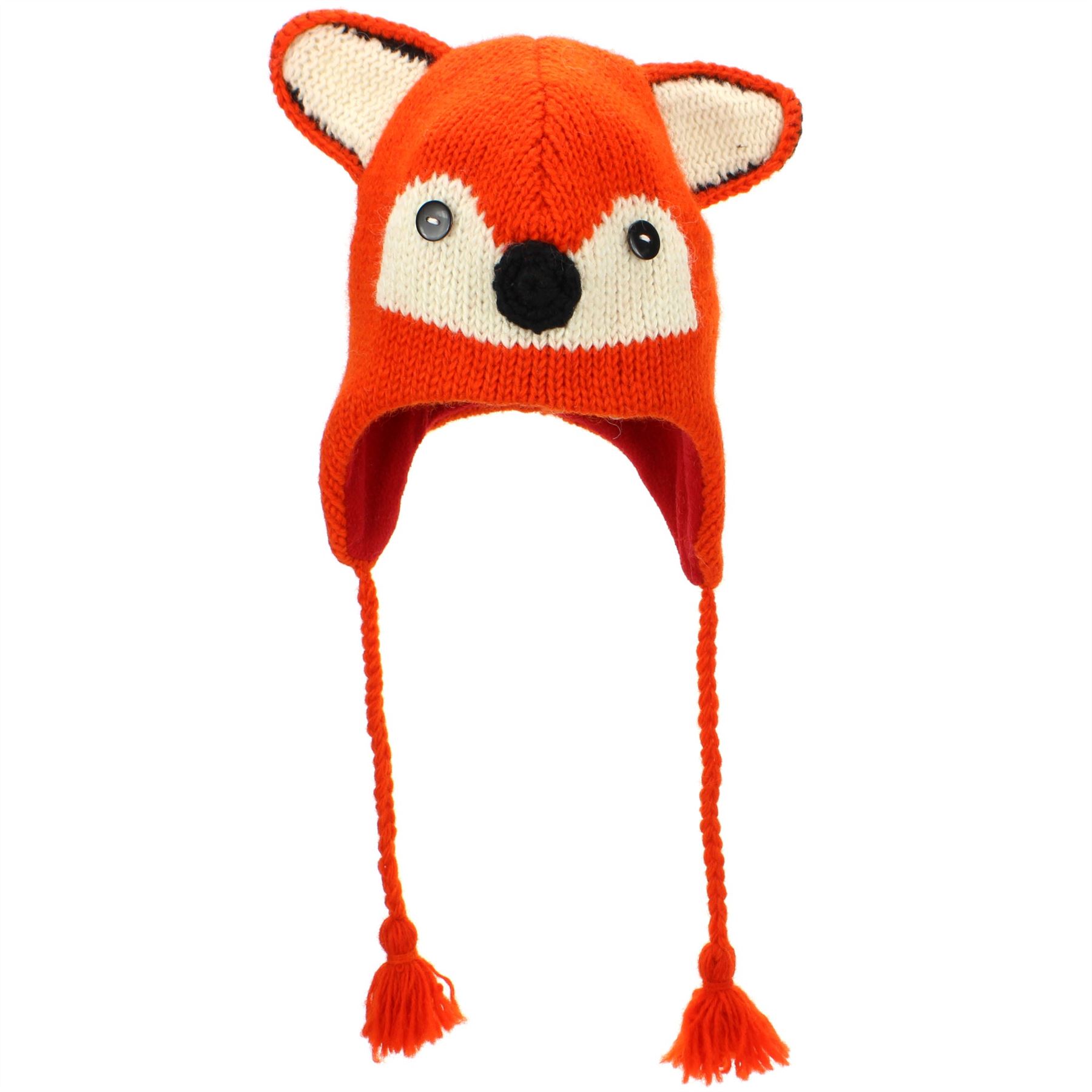 Wool Animal Hat Fleece Lined Unisex Knitted Warm Winter Monkey Tiger Fox - Picture 5 of 24