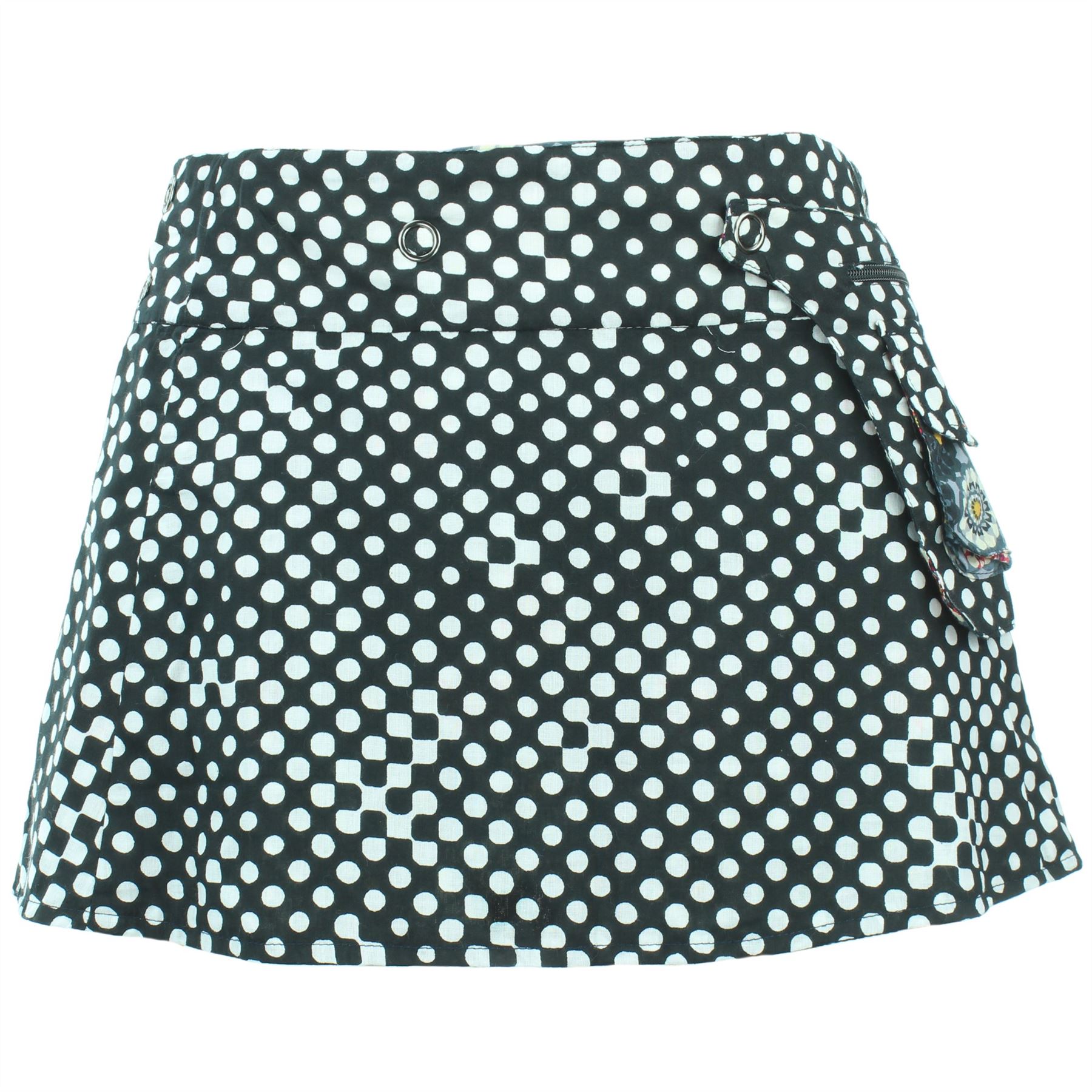 Hippie Bohemian Short Popper Childrens Skirt Boho Pocket Wrap Reversible Stud - Picture 41 of 56