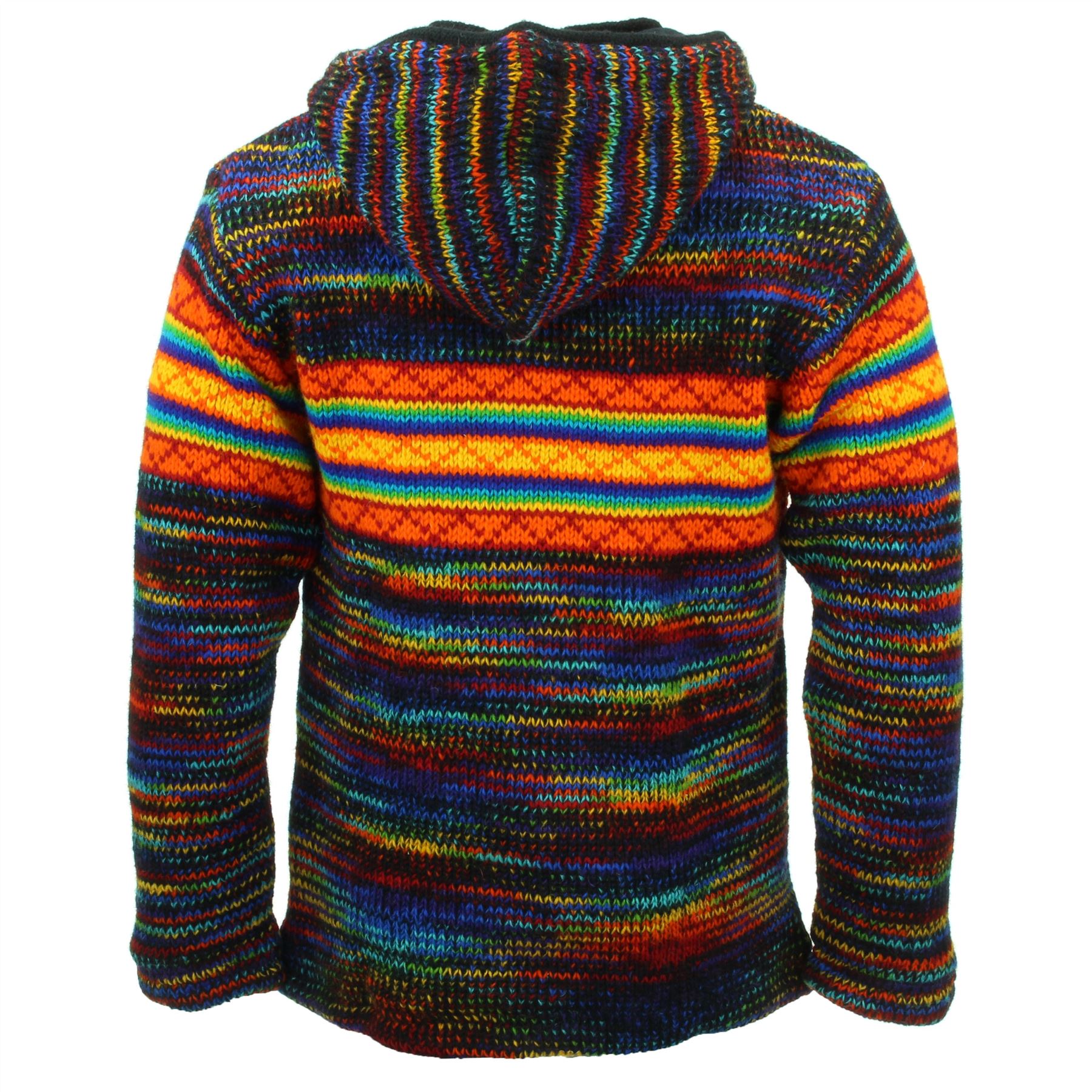 Hand Knitted Wool Hooded Jacket Cardigan Hoodie Nepal Warm Lined Boho Zip - Picture 31 of 100