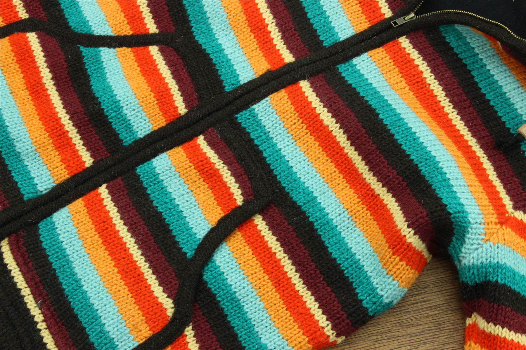 Handgestrickte Wolle Kapuzenjacke Cardigan Hoodie Nepal warm gefüttert Hippie Reißverschluss - Bild 76 von 102