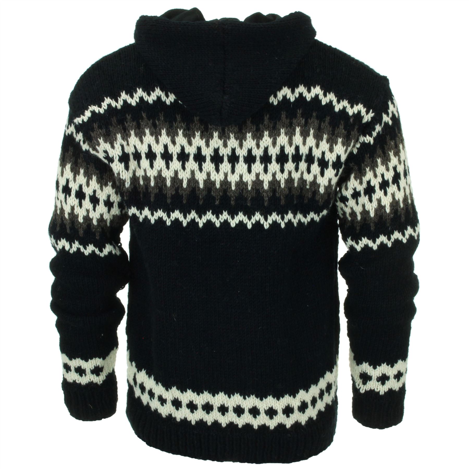 Hand Knitted Wool Hooded Jacket Cardigan Hoody Hoodie Nepal Warm Lined Ethnic - Picture 39 of 71
