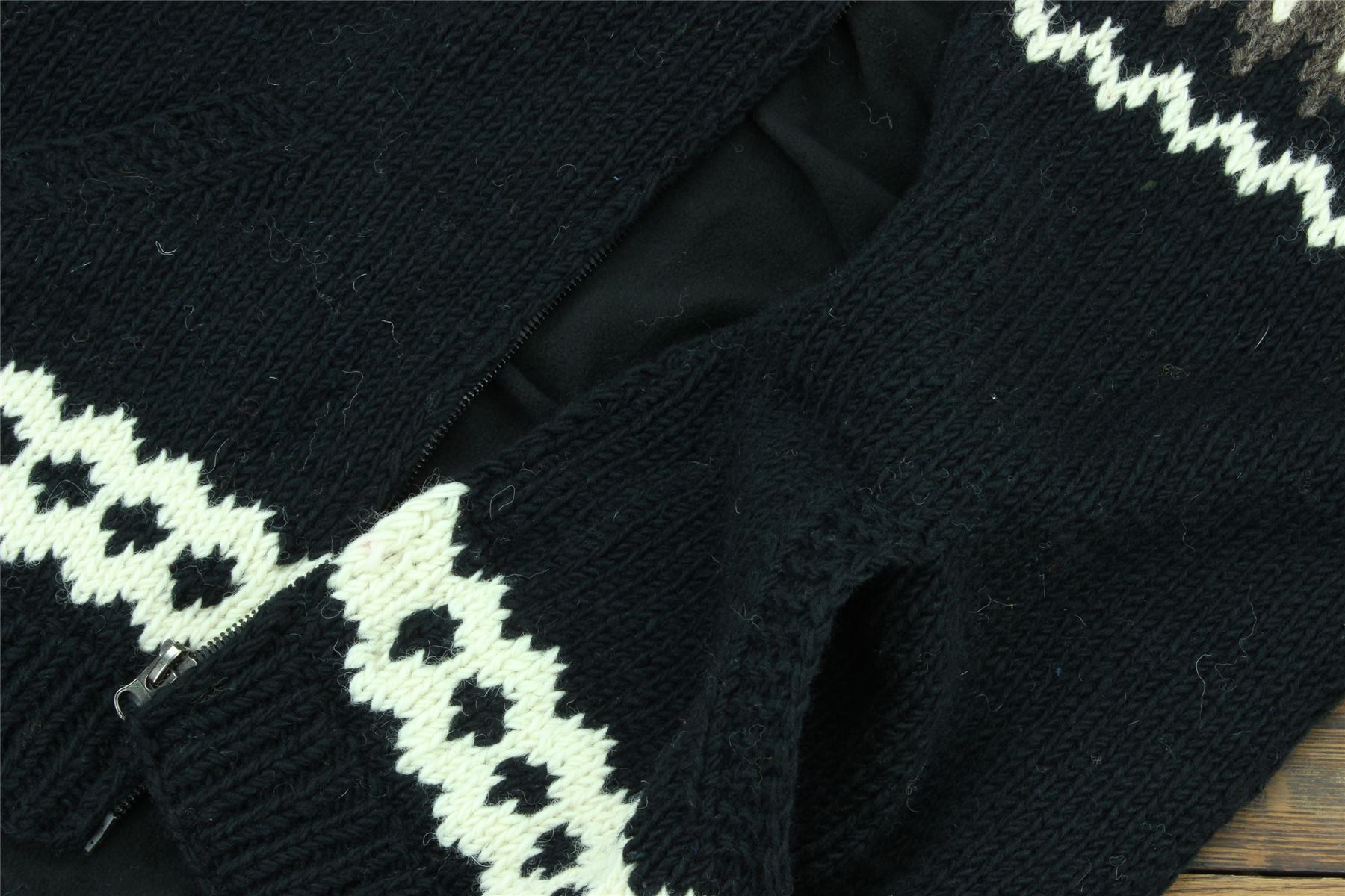 Hand Knitted Wool Hooded Jacket Cardigan Hoody Hoodie Nepal Warm Lined Ethnic - Picture 43 of 71