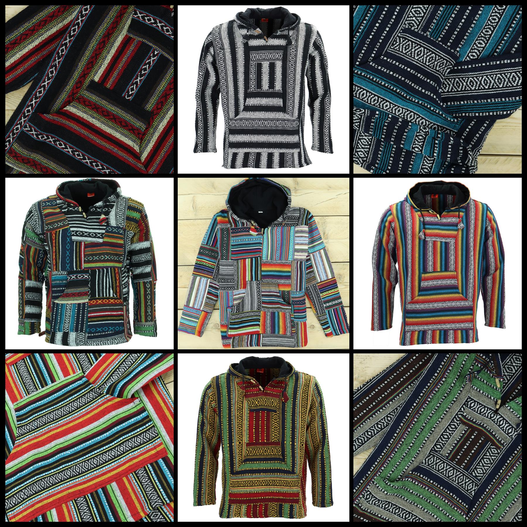 Felpa Con Cappuccio Patchwork Multicolore, Maniche Arcobaleno, Stile Hippy Boho, Unica, 100% Cotone, Taglie S-XL
