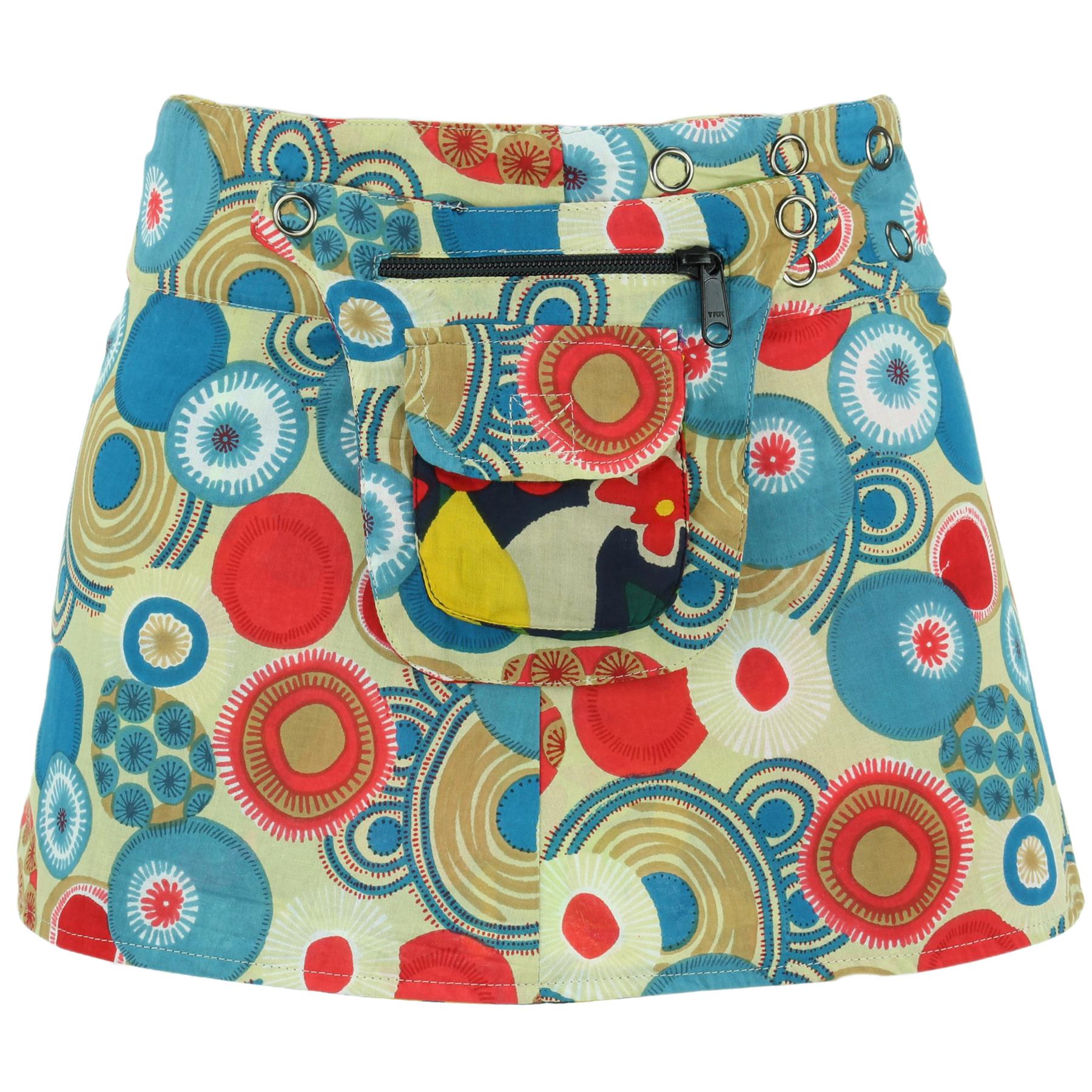 Hippie Bohemian Short Popper Childrens Skirt Boho Pocket Wrap Reversible Stud - Picture 11 of 56