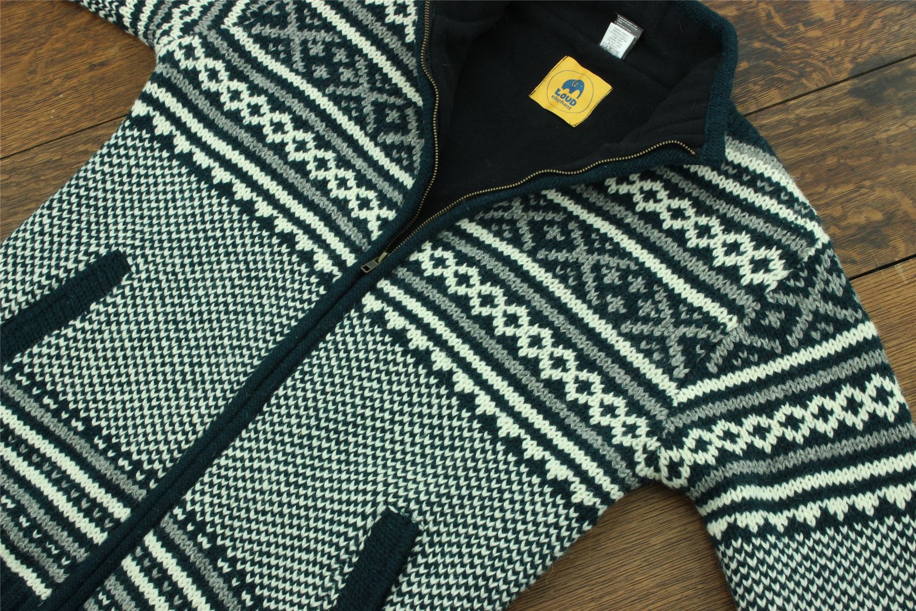 Hand Knitted Wool Jacket Cardigan LoudElephant Nepal Warm Lined Unisex - Picture 7 of 102