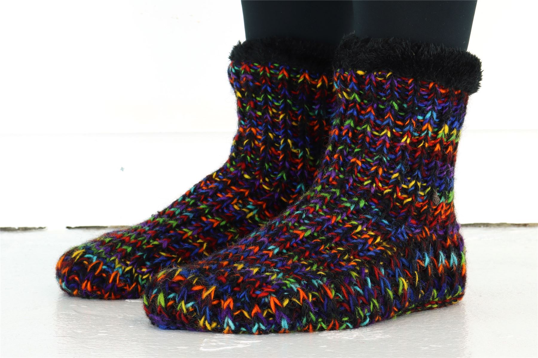 Handgestrickte Wolle Hausschuhe Socken Sherpa Futter Handarbeit warm UK 3-8 EU 36-42 - Bild 5 von 65
