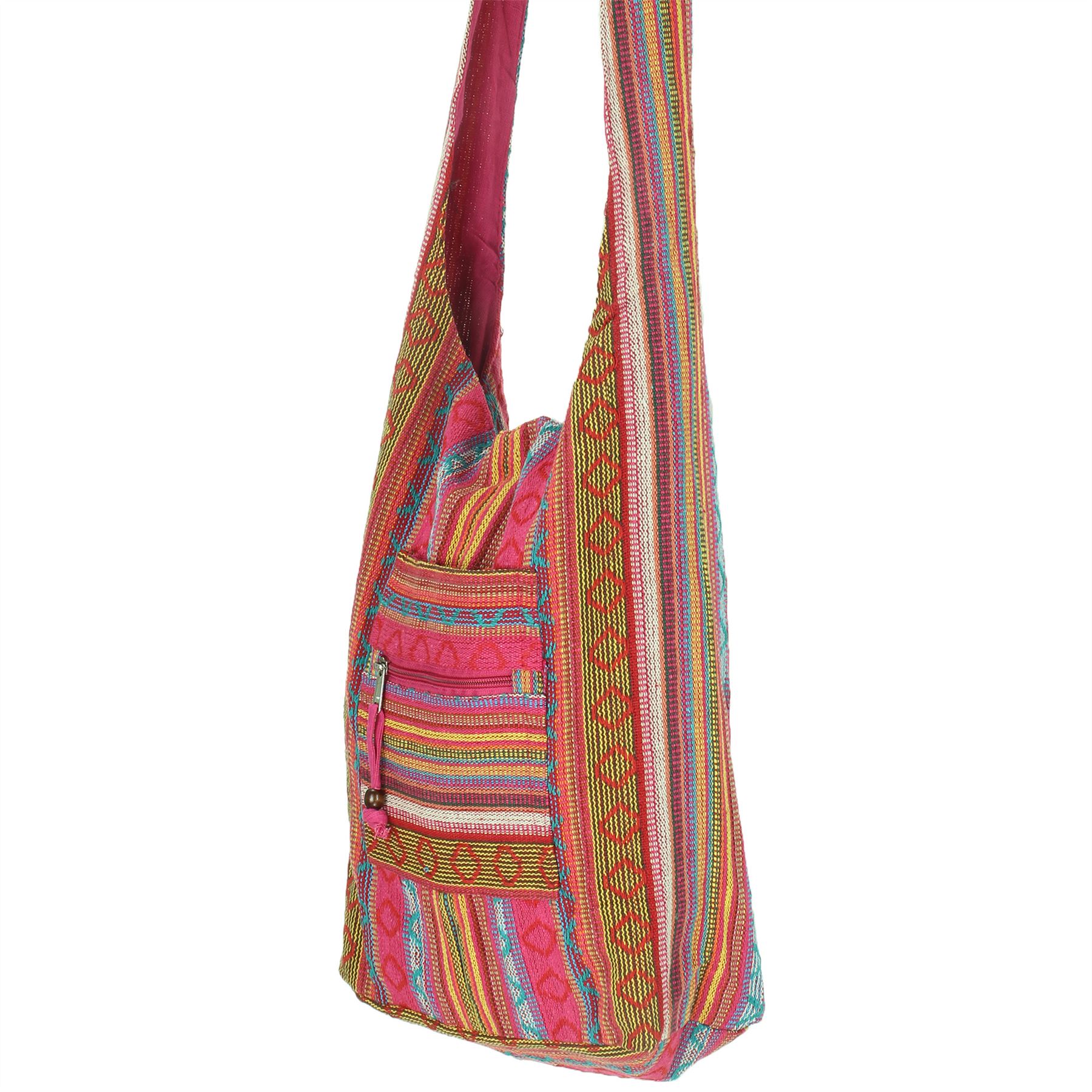 COTTON CANVAS SHOULDER BAG DIAMOND PATTERN HIPPIE FESTIVAL SLING HOBO