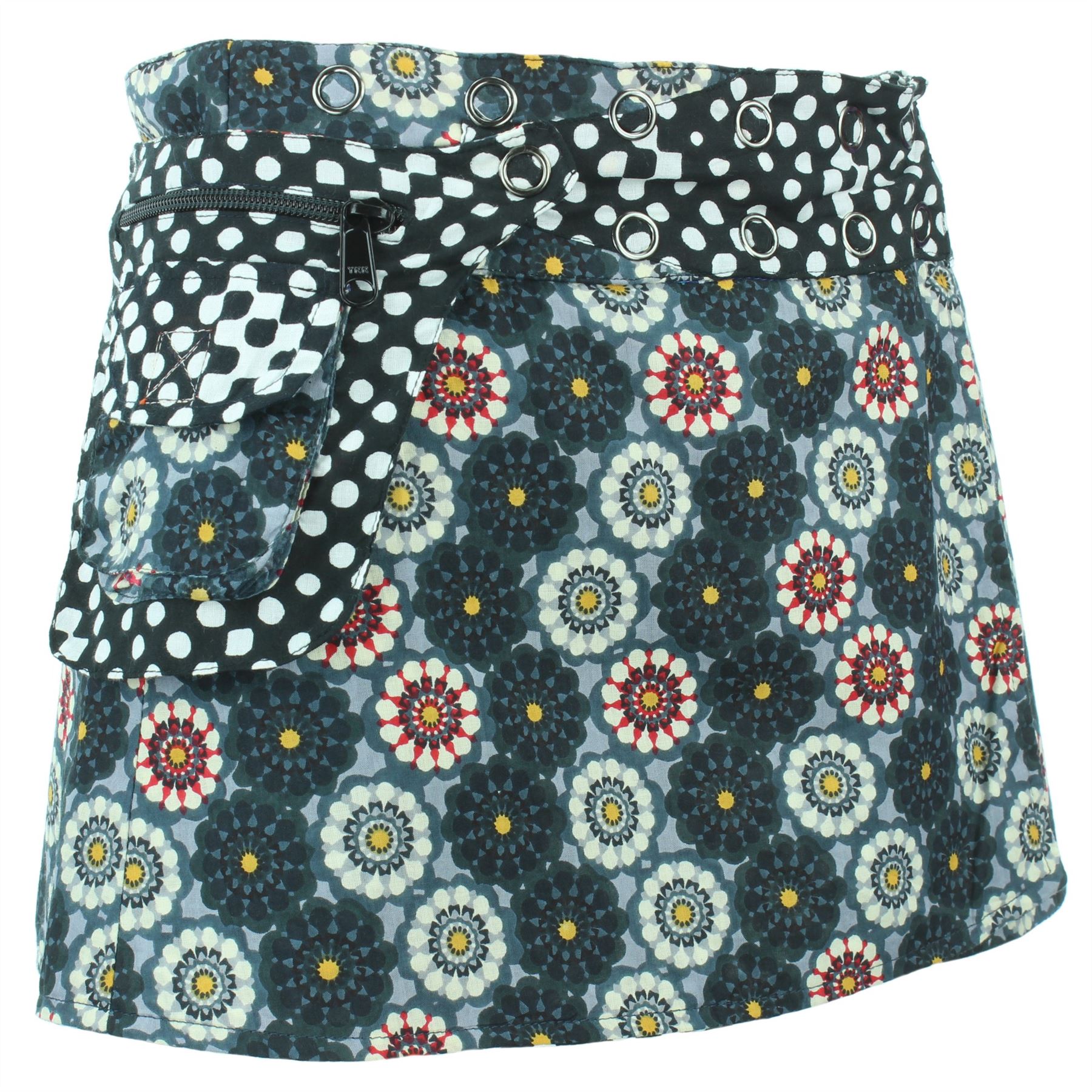 Hippie Bohemian Short Popper Childrens Skirt Boho Pocket Wrap Reversible Stud - Picture 36 of 56