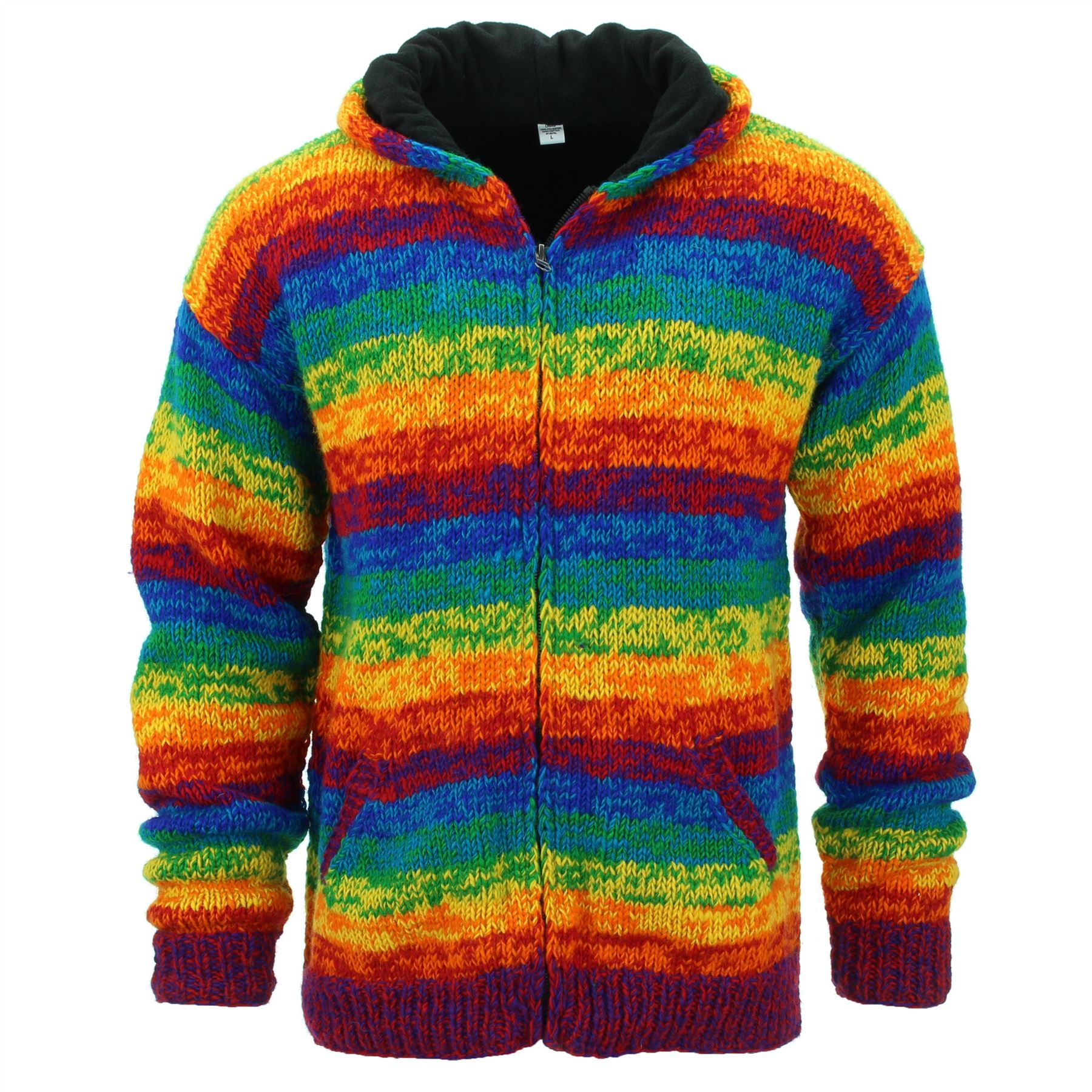 Hand Knitted Wool Hooded Jacket Cardigan Hoody Hoodie Nepal Warm Lined Ethnic - Picture 62 of 71