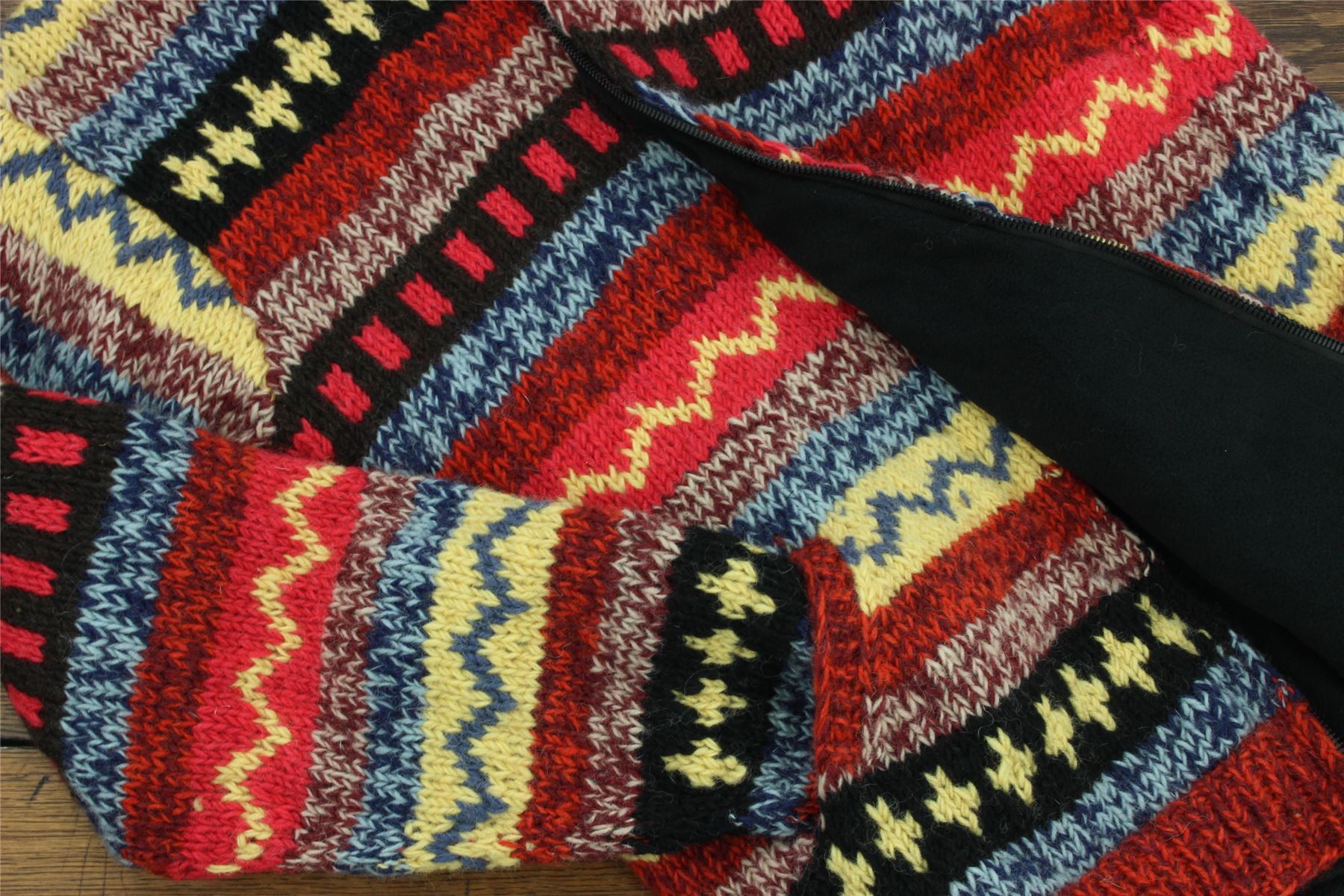 Hand Knitted Wool Hooded Jacket Cardigan Hoody Hoodie Nepal Warm Lined Ethnic - Picture 35 of 71